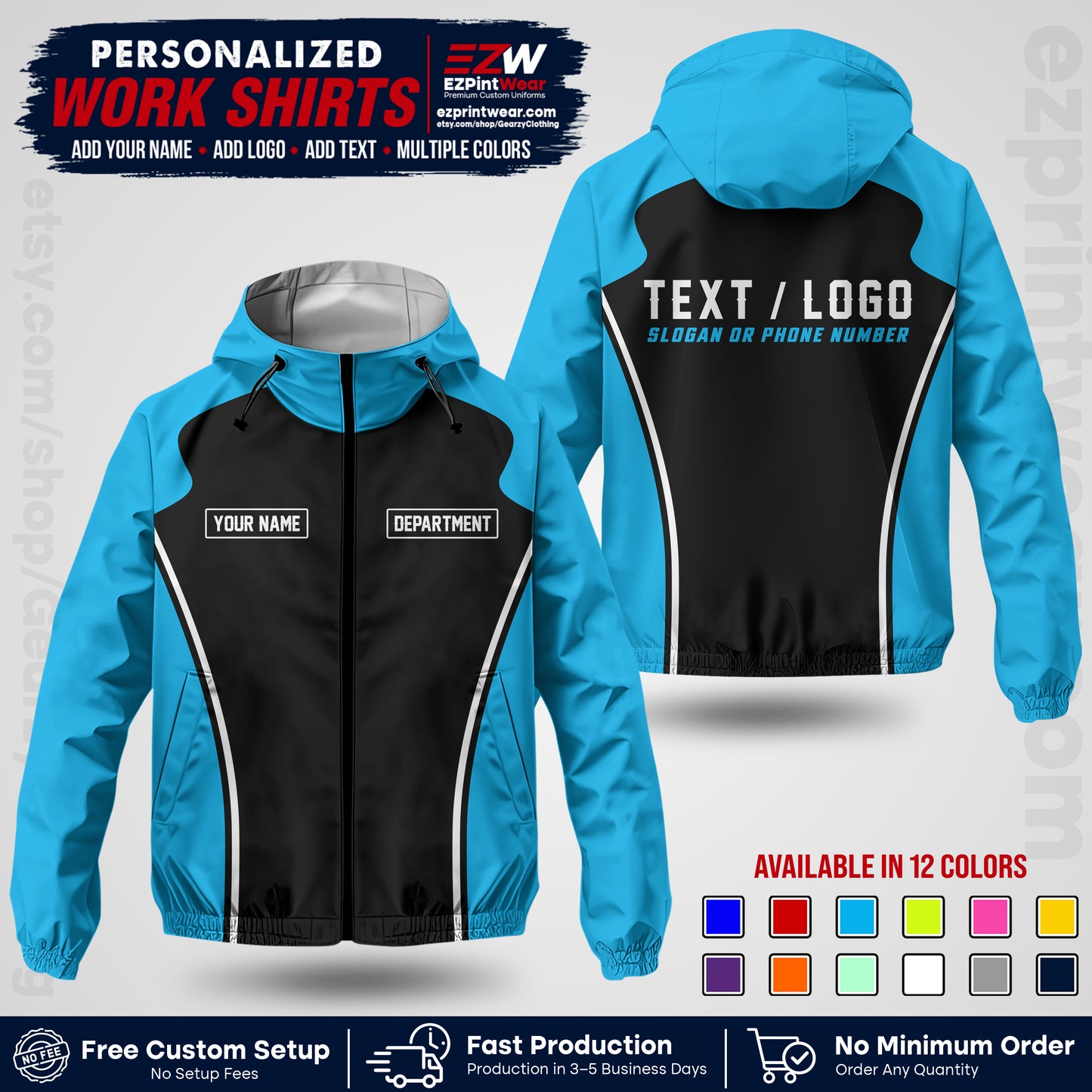 Custom Windbreaker Jacket with Name, Logo & Text, All Over Print Company Workwear, Employee Uniform WBJK16