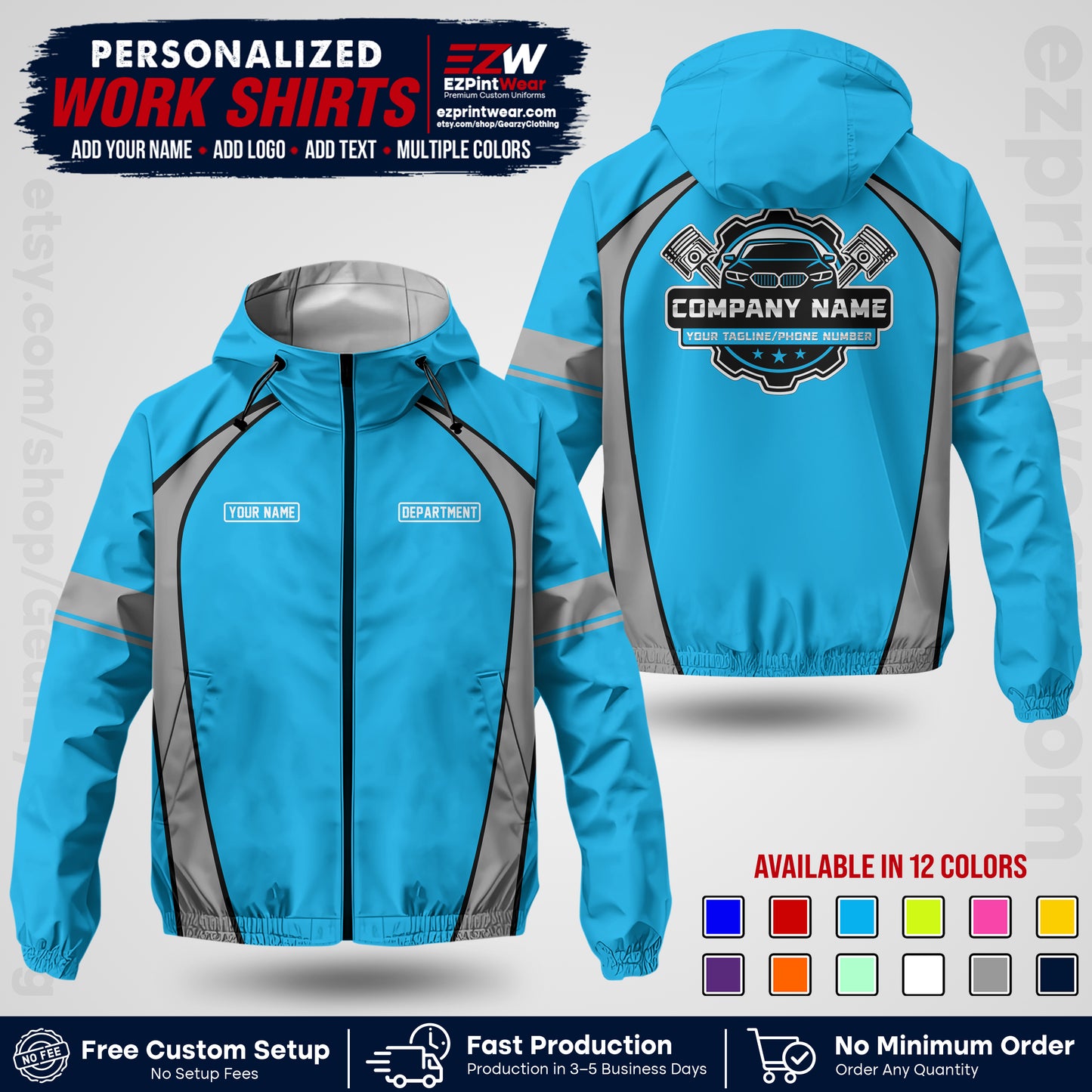 Custom Mechanic Work Shirt with Name, Logo & Text | Auto Shop Uniform | Company Workwear | Employee Uniform MCNJK09