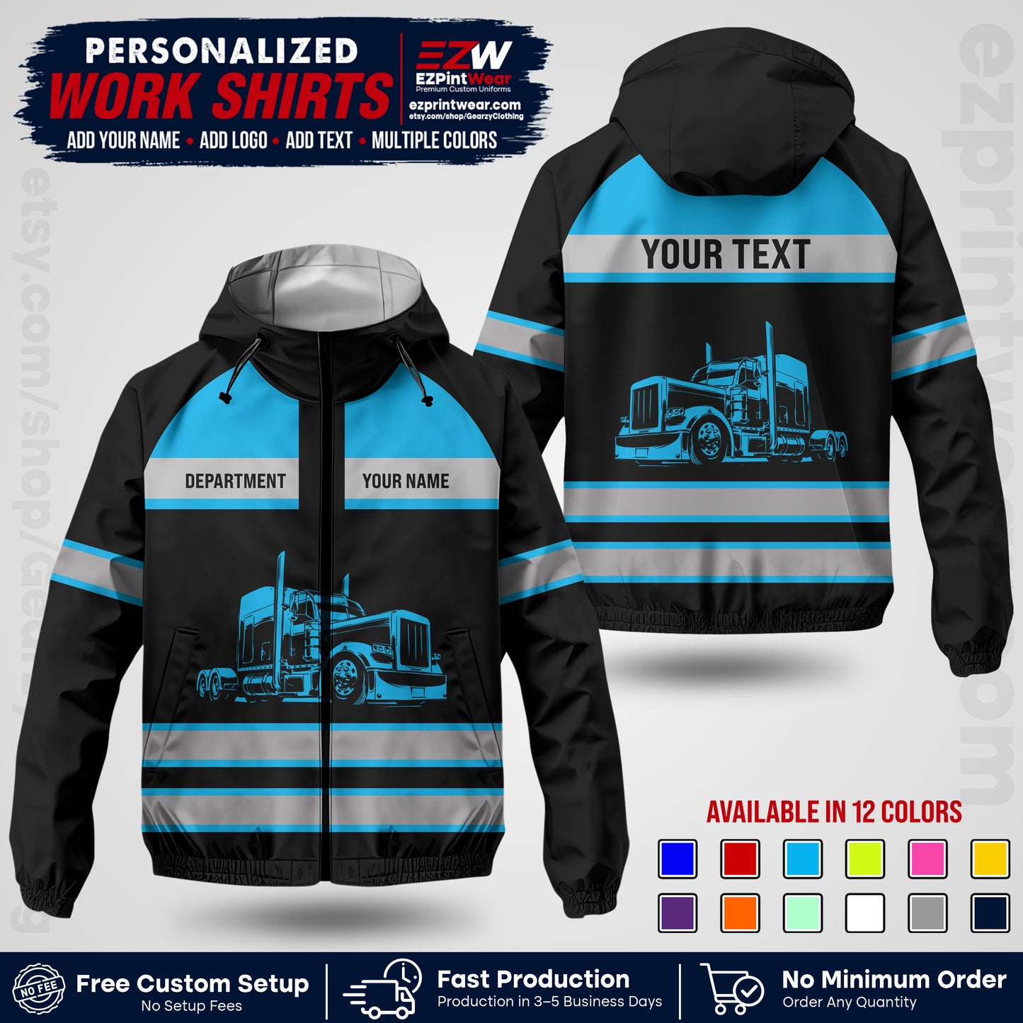 Personalized Trucking Windbreaker Jacket | Custom Company Workwear | Non-Reflective Reflective Style Safety Jacket | Company Uniform Jacket TWJK 02