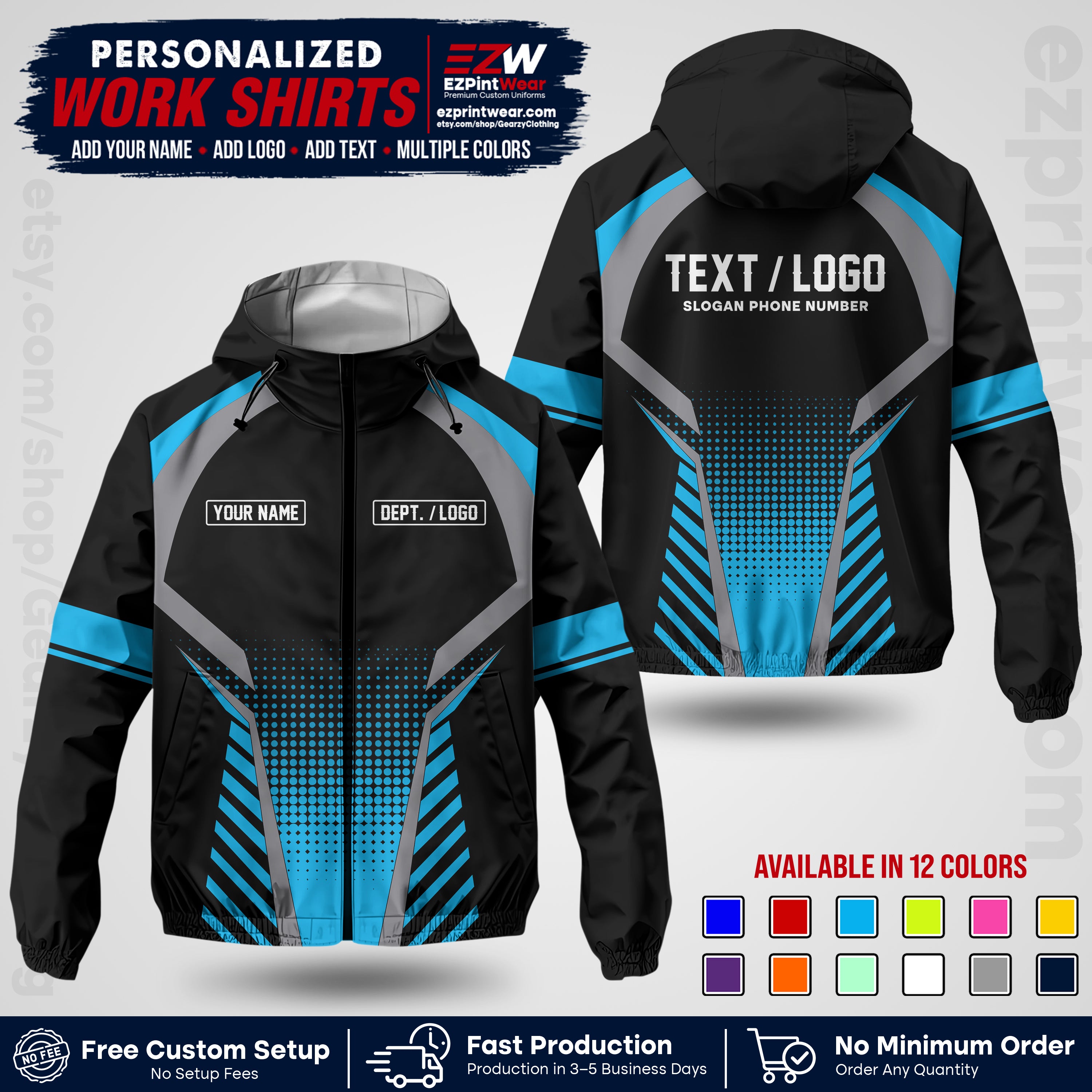 Custom Windbreaker Jacket with Name, Logo & Text, All Over Print Company Workwear, Employee Uniform WBJK19