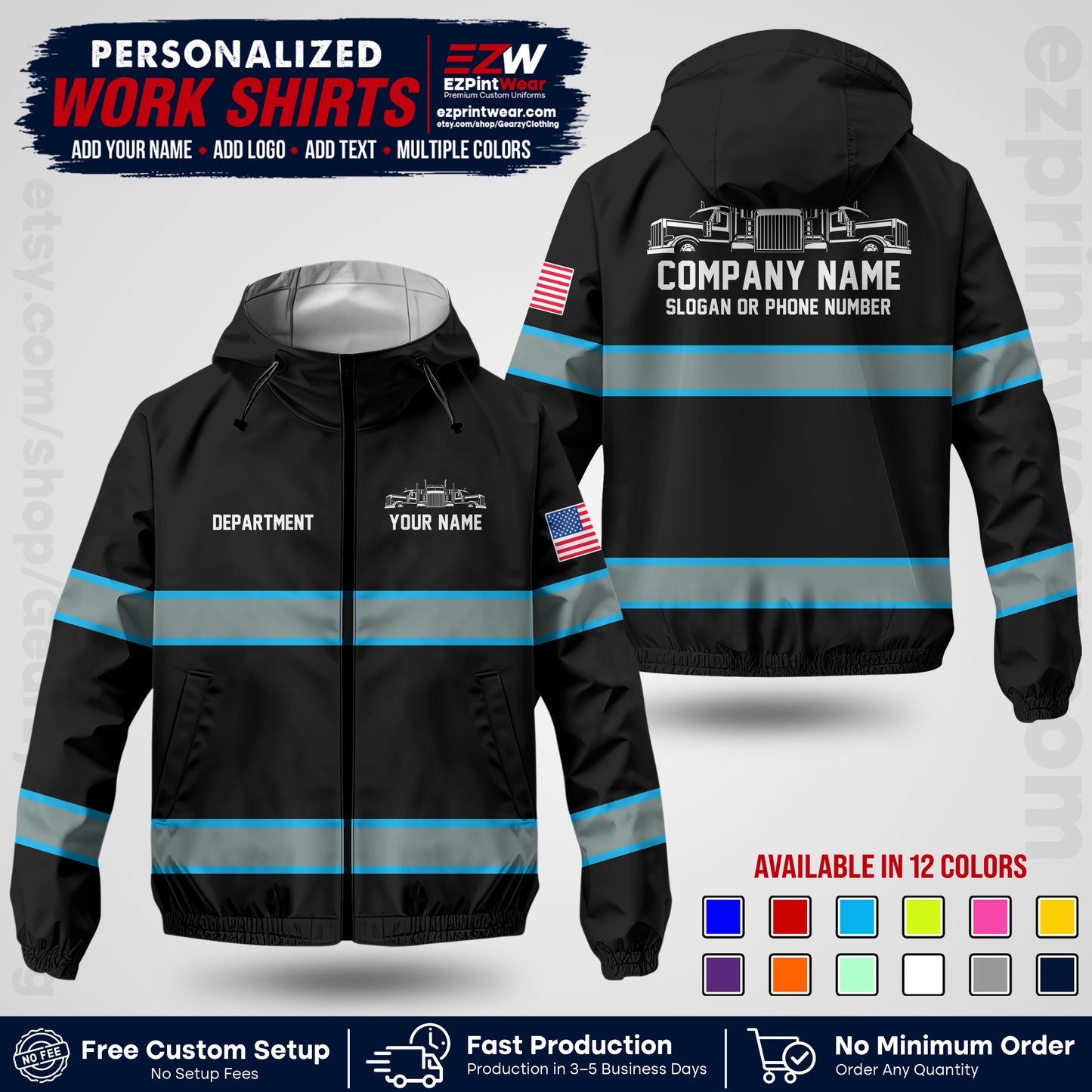 Personalized Trucking Windbreaker Jacket | Custom Company Workwear | Non-Reflective Reflective Style Safety Jacket | Company Uniform Jacket TWJK 04