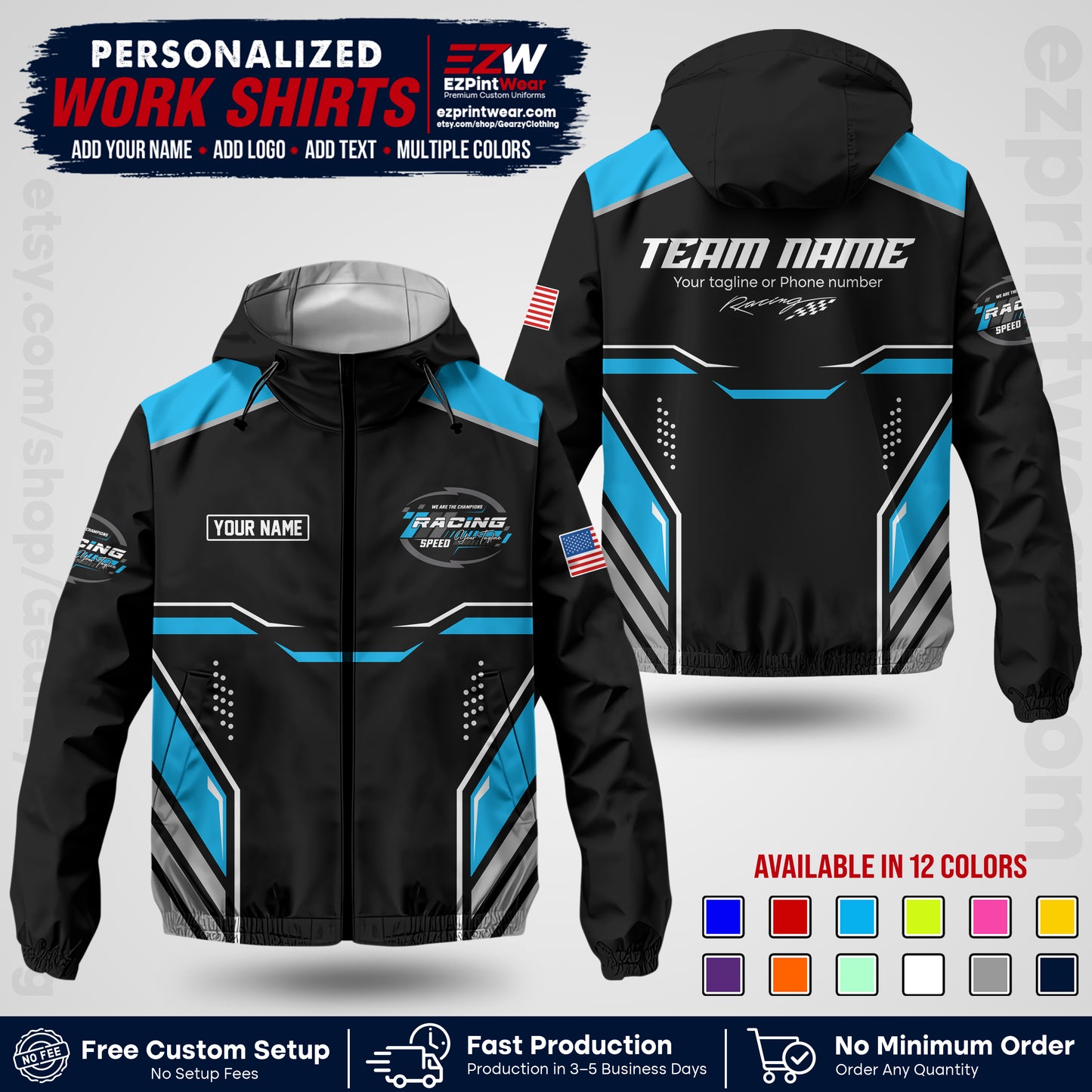 Custom Racing Windbreaker Jacket with Name, Logo & Text | Race Team Uniform | Motorsport Apparel RCJK10