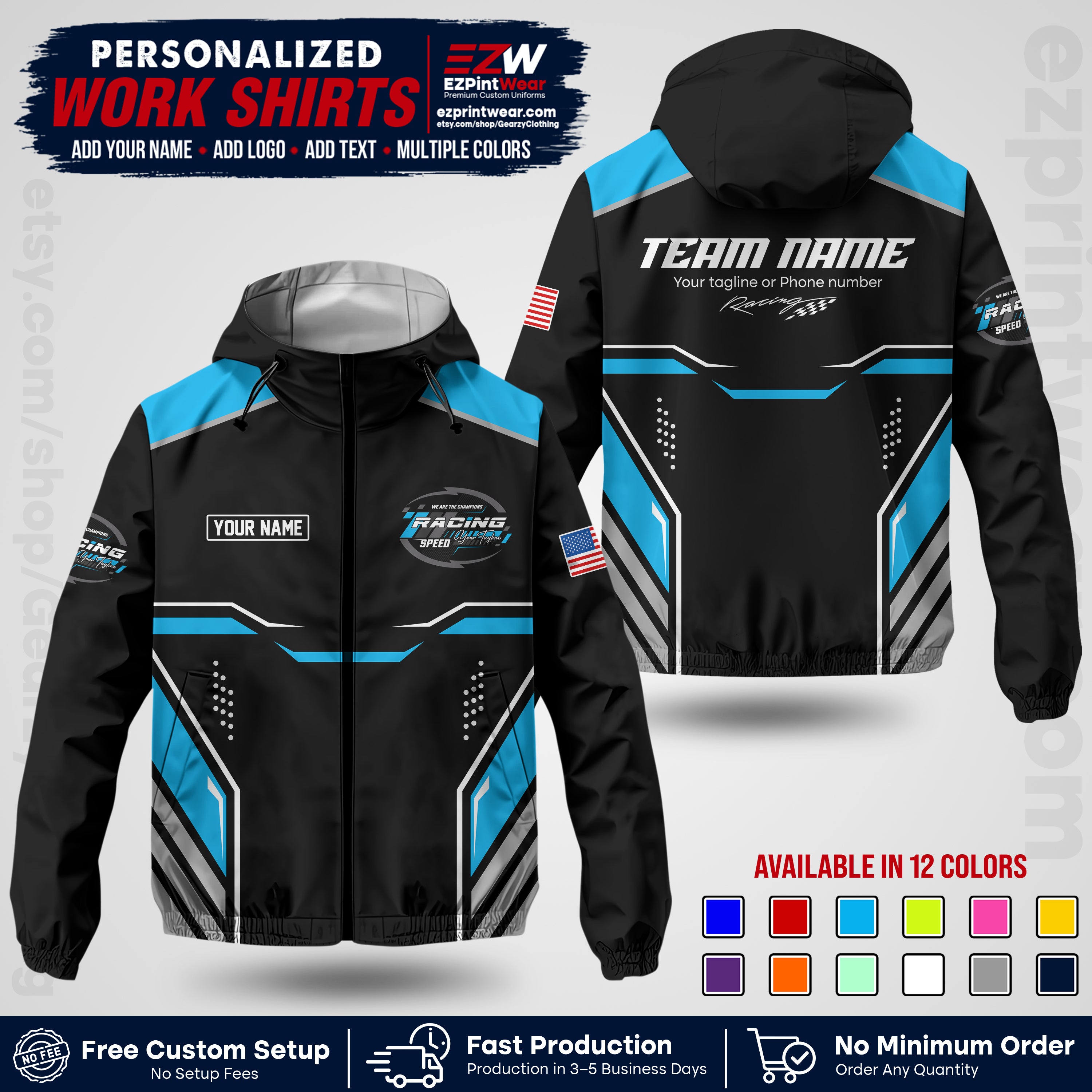 Custom Racing Windbreaker Jacket with Name, Logo & Text | Race Team Uniform | Motorsport Apparel RCJK10