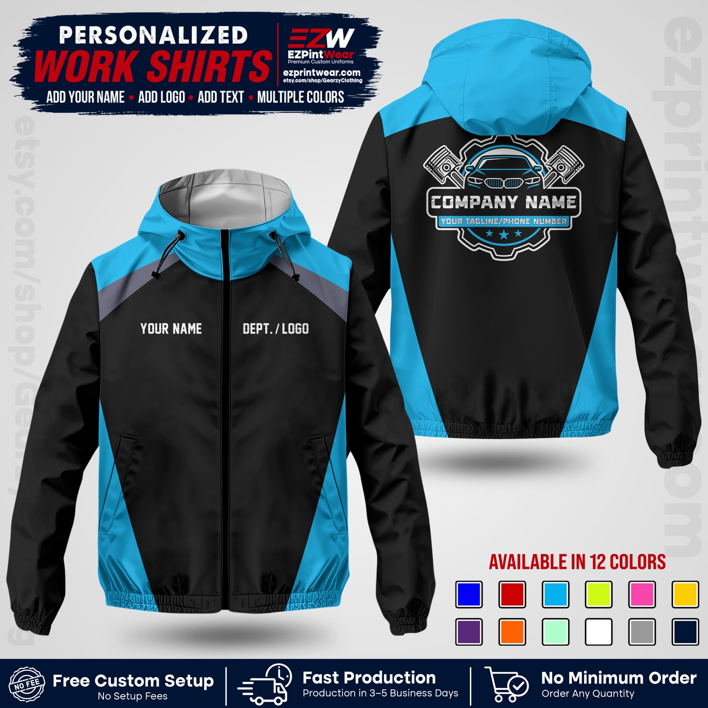 Custom Mechanic Work Shirt with Name, Logo & Text | Auto Shop Uniform | Company Workwear | Employee Uniform MCNJK03