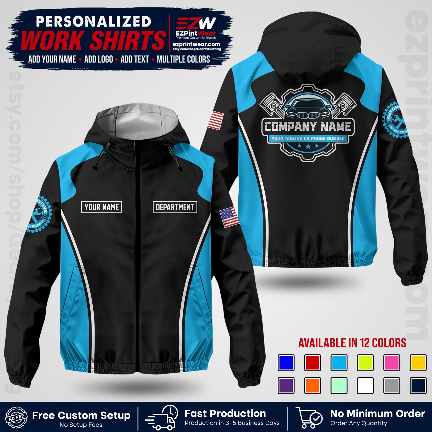 Custom Mechanic Work Shirt with Name, Logo & Text | Auto Shop Uniform | Company Workwear | Employee Uniform MCNJK10