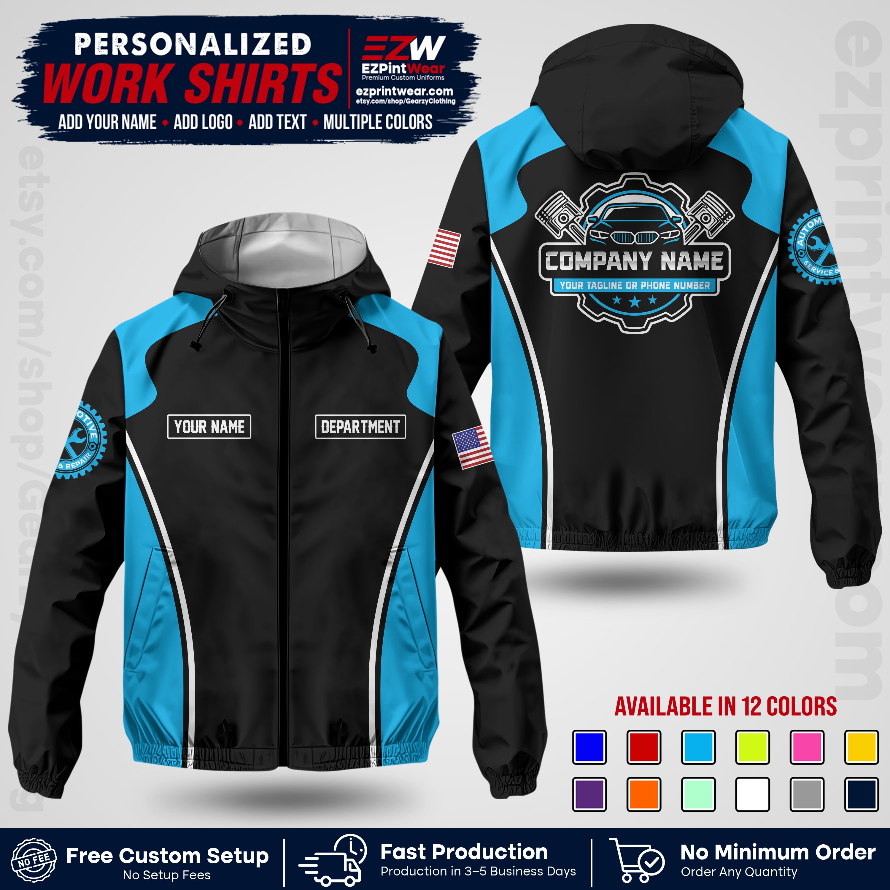 Custom Mechanic Work Shirt with Name, Logo & Text | Auto Shop Uniform | Company Workwear | Employee Uniform MCNJK10