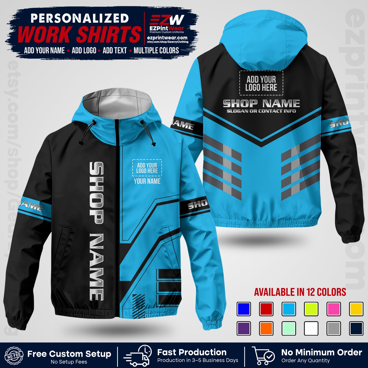 Custom Windbreaker Jacket with Name, Logo & Text, All Over Print Company Workwear, Employee Uniform WBJK11
