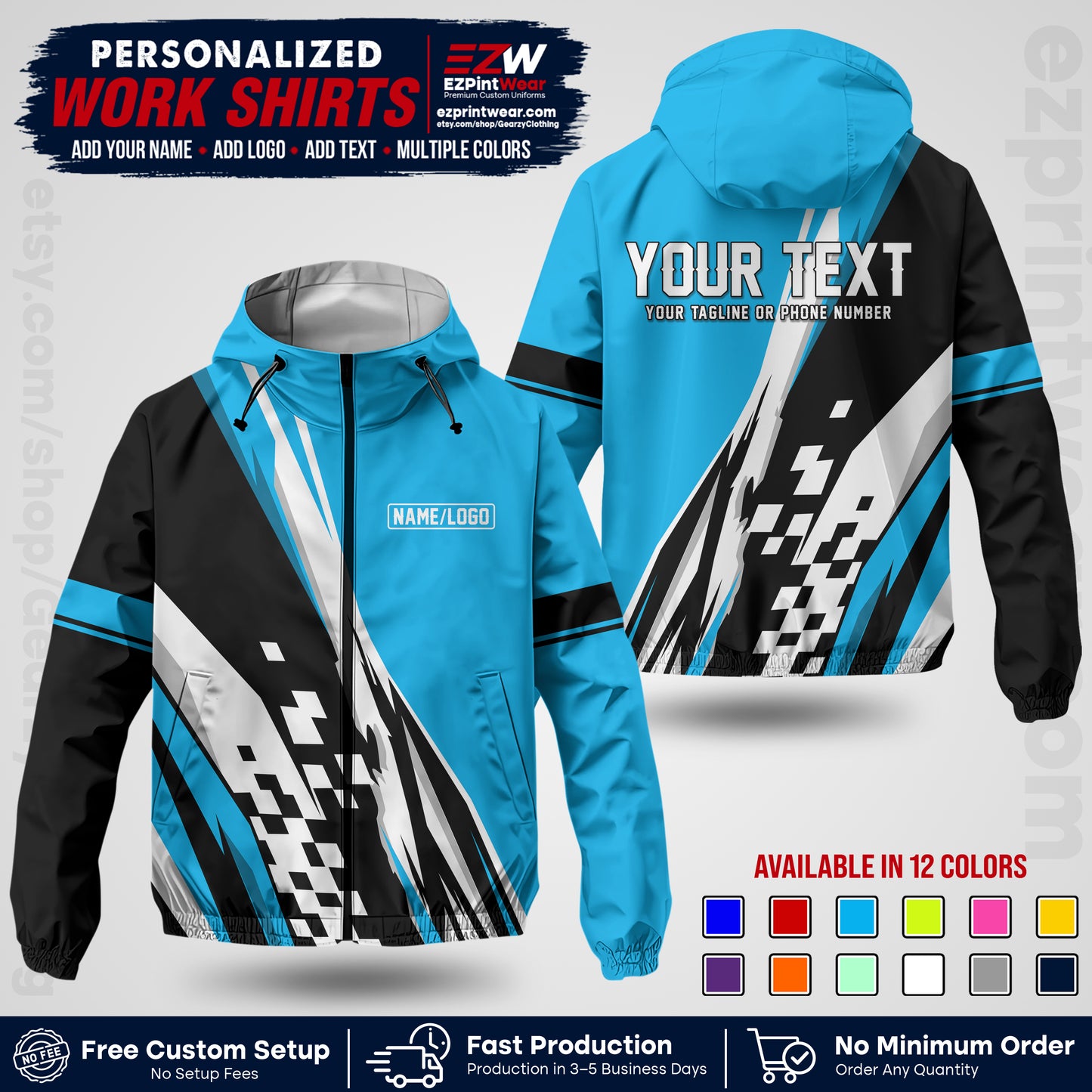 Custom Racing Windbreaker Jacket with Name, Logo & Text | Race Team Uniform | Motorsport Apparel RCJK04