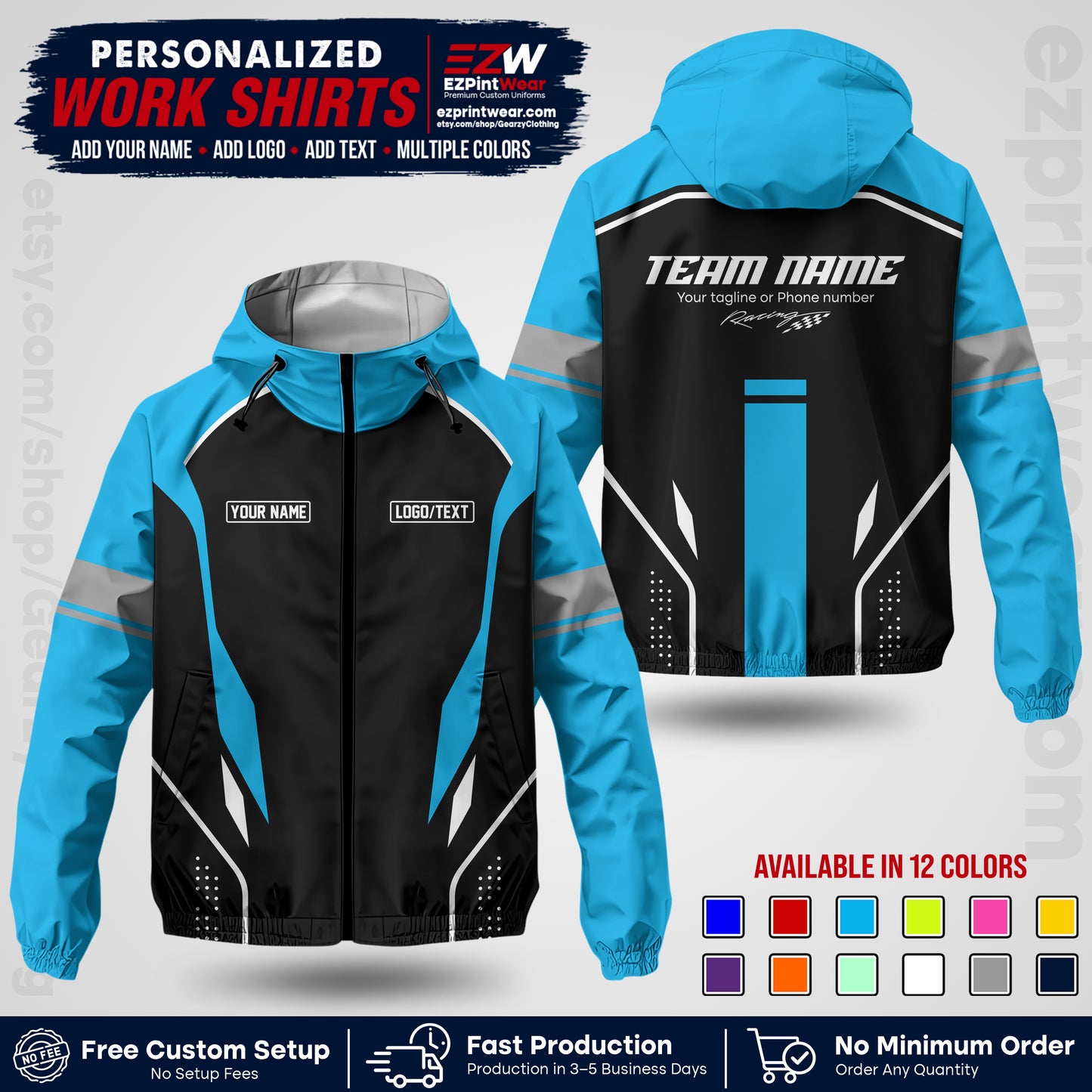 Custom Racing Windbreaker Jacket with Name, Logo & Text | Race Team Uniform | Motorsport Apparel RCJK06