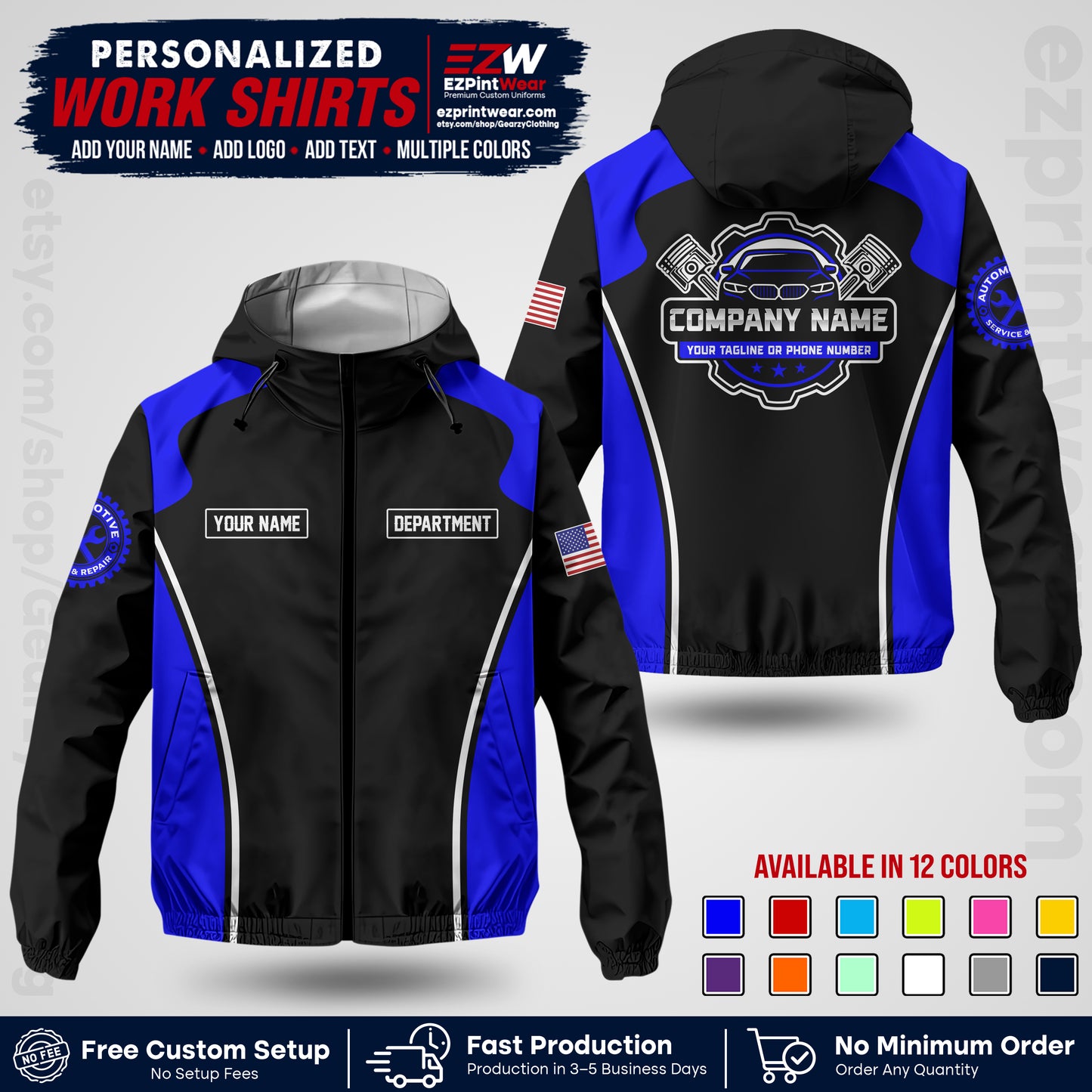Custom Mechanic Work Shirt with Name, Logo & Text | Auto Shop Uniform | Company Workwear | Employee Uniform MCNJK10
