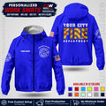 Custom Firefighter Windbreaker Jacket with Name, City Logo & Text | Fire Department Uniform | Employee Workwear FFJK05