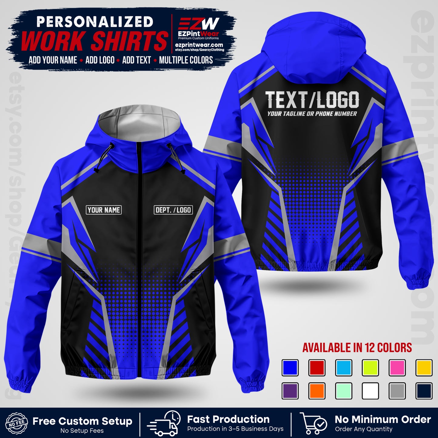 Custom Windbreaker Jacket with Name, Logo & Text, All Over Print Company Workwear, Employee Uniform WBJK13