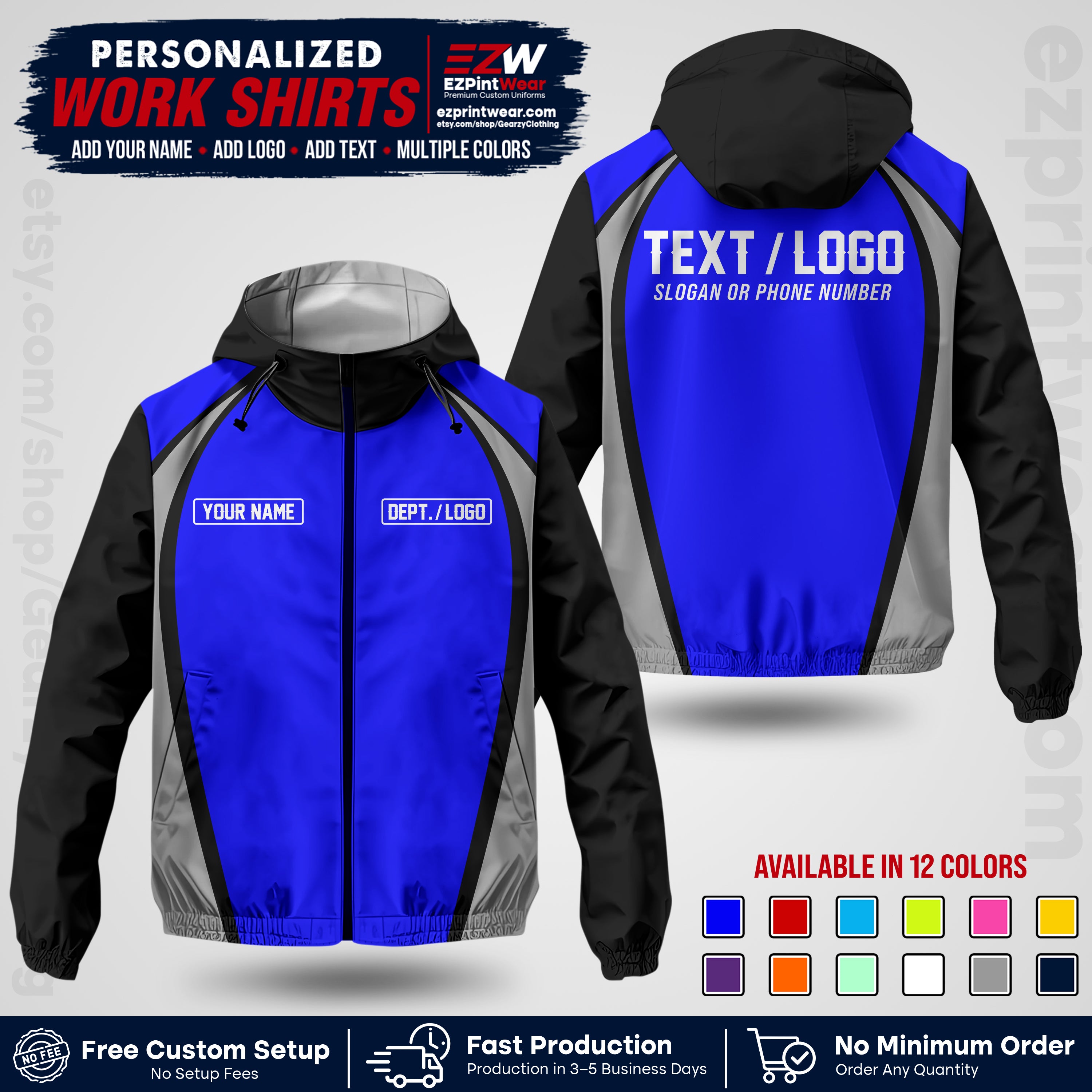 Custom Windbreaker Jacket with Name, Logo & Text, All Over Print Company Workwear, Employee Uniform WBJK19 (Copy)