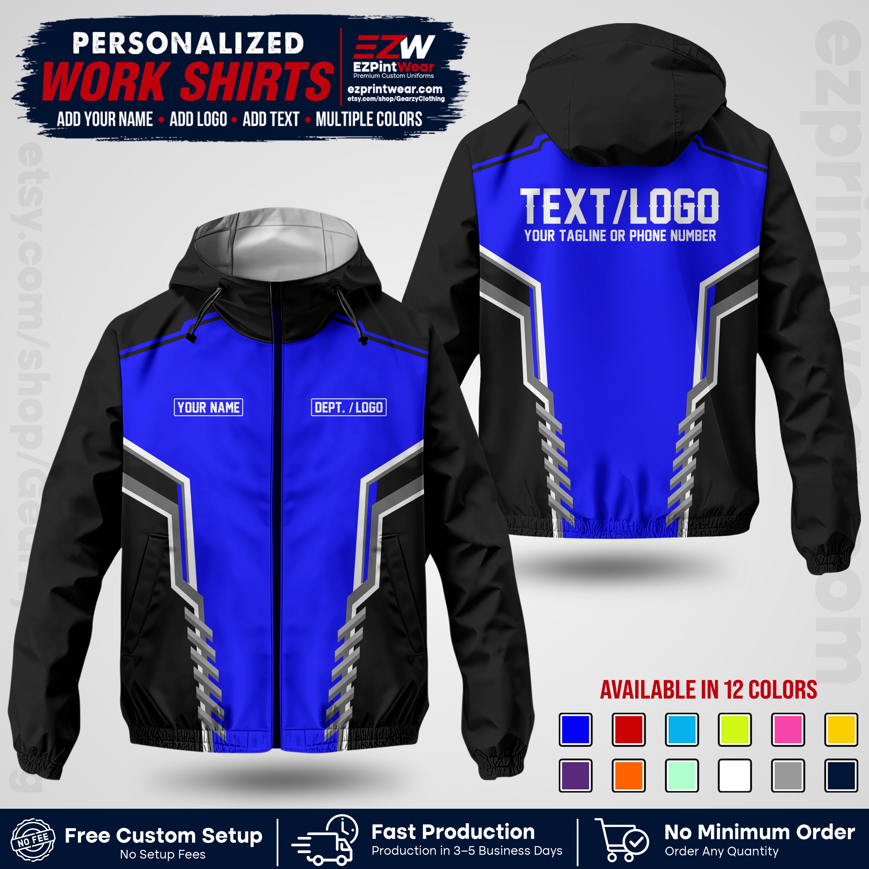 Custom Windbreaker Jacket with Name, Logo & Text, All Over Print Company Workwear, Employee Uniform WBJK15