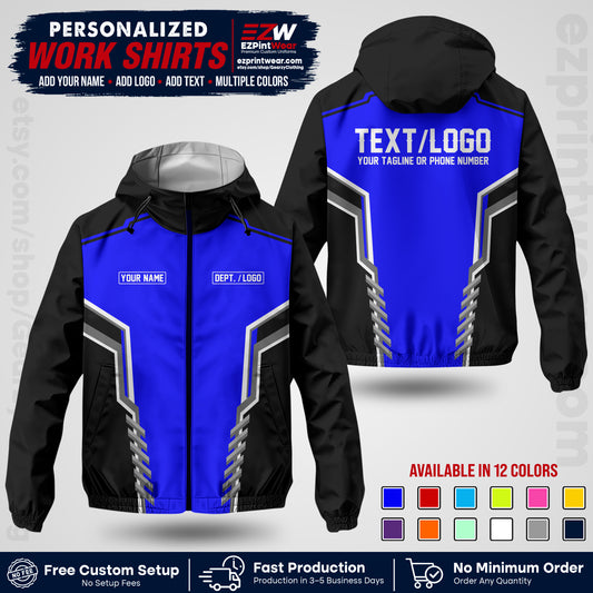 Custom Windbreaker Jacket with Name, Logo & Text, All Over Print Company Workwear, Employee Uniform WBJK15