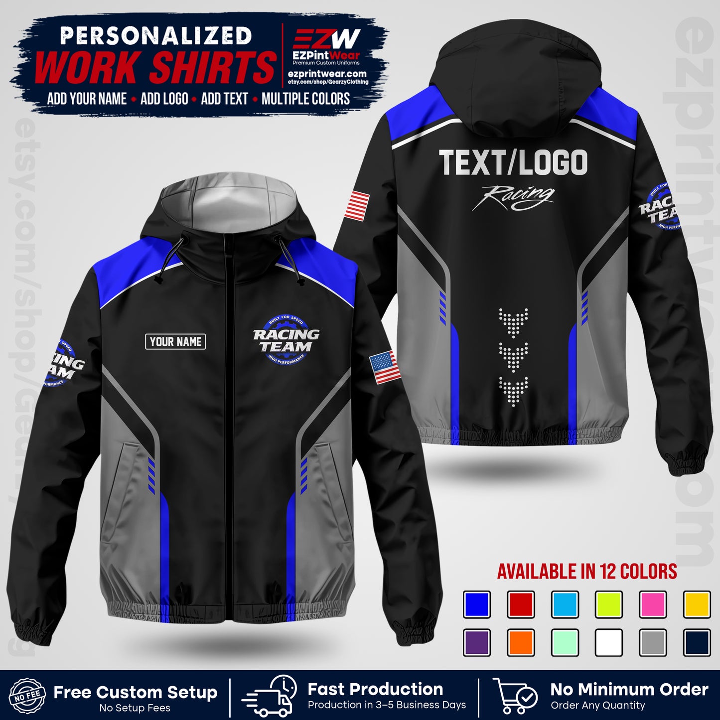 Custom Racing Windbreaker Jacket with Name, Logo & Text | Race Team Uniform | Motorsport Apparel RCJK09