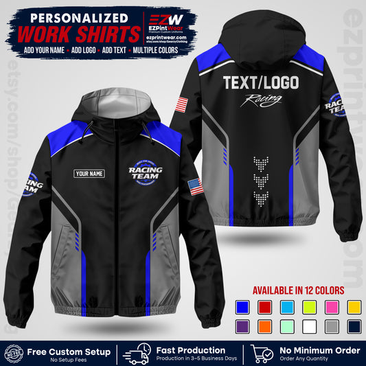 Custom Racing Windbreaker Jacket with Name, Logo & Text | Race Team Uniform | Motorsport Apparel RCJK09