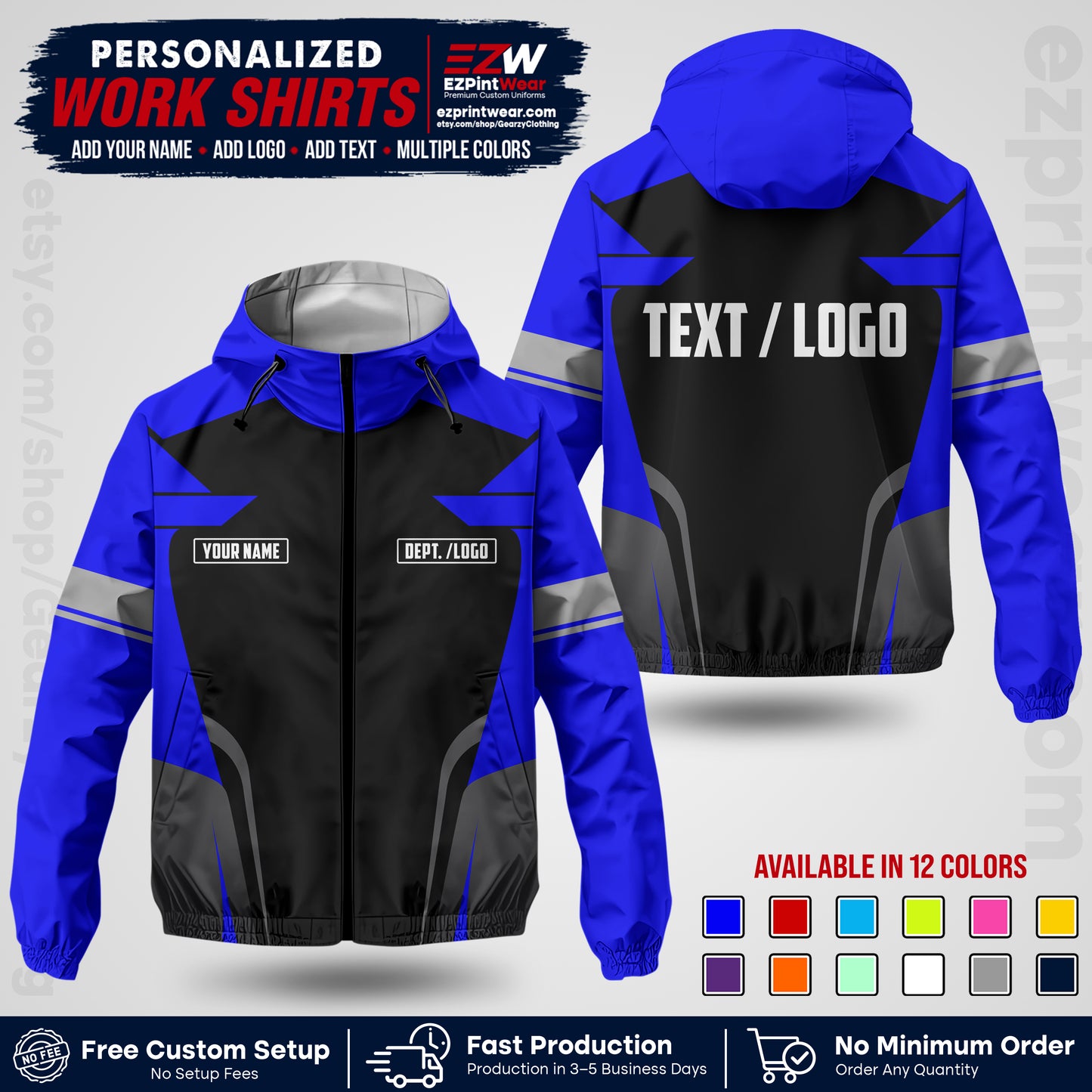 Custom Windbreaker Jacket with Name, Logo & Text, All Over Print Company Workwear, Employee Uniform WBJK02