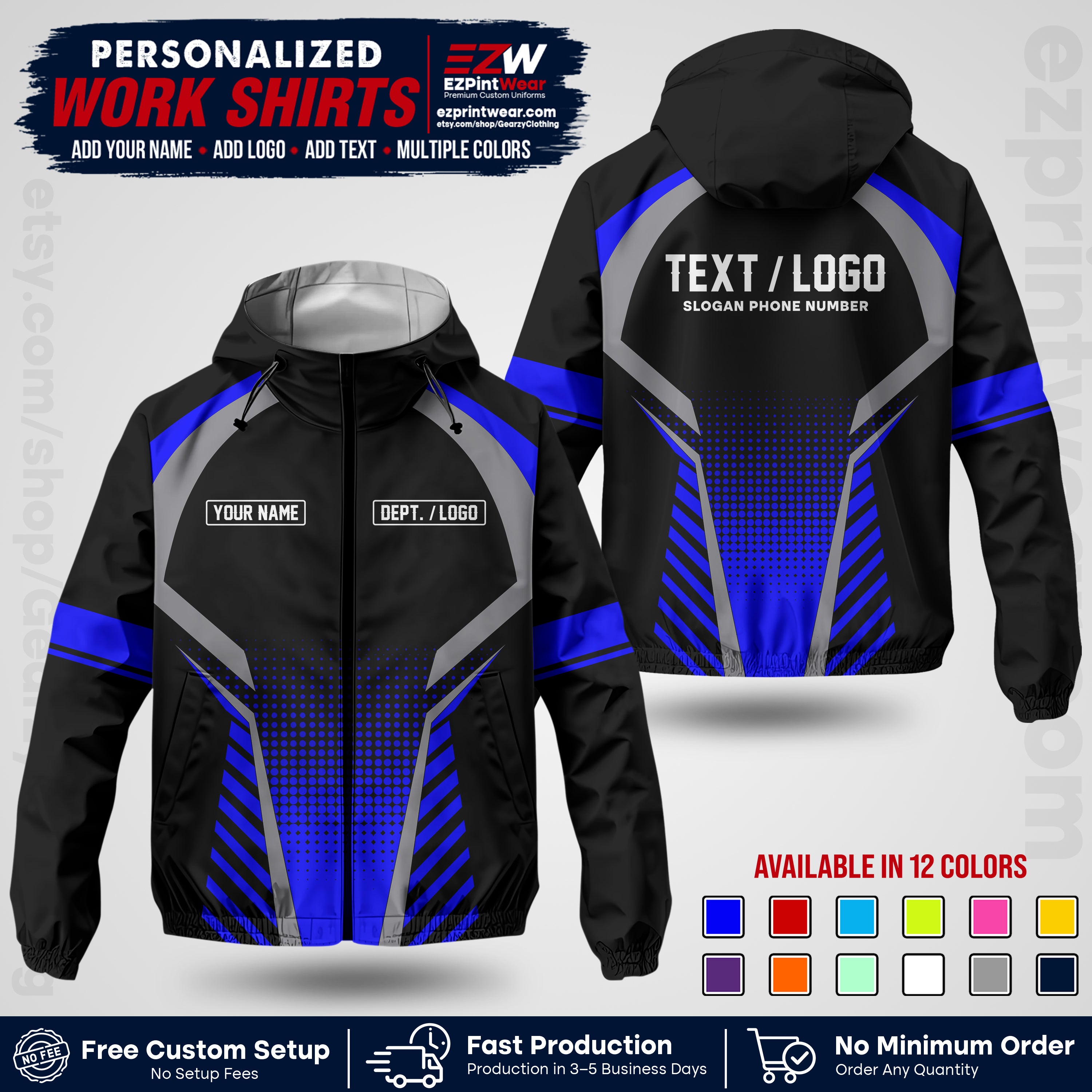 Custom Windbreaker Jacket with Name, Logo & Text, All Over Print Company Workwear, Employee Uniform WBJK19