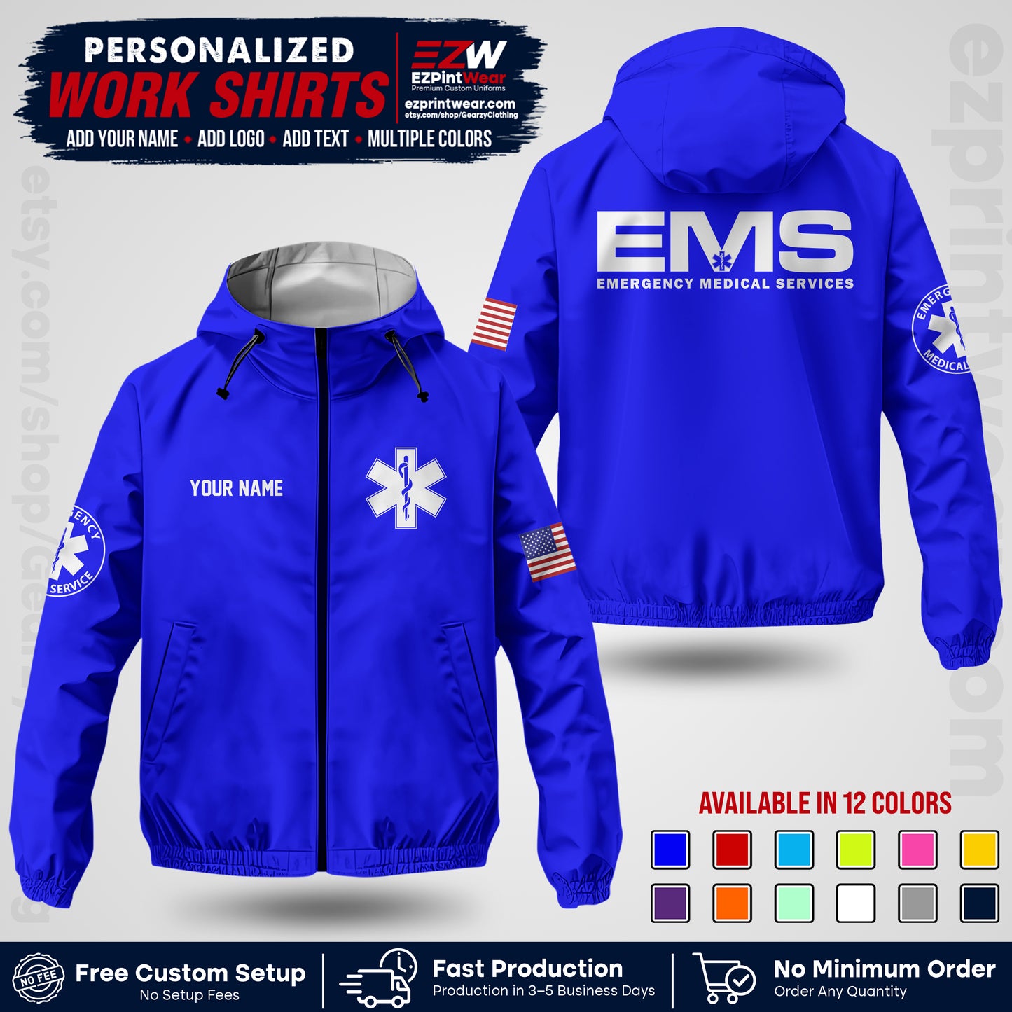 Custom EMS Windbreaker Jacket with Name, Logo & Text | EMS Team Uniform | EMS Apparel EMSJK 01