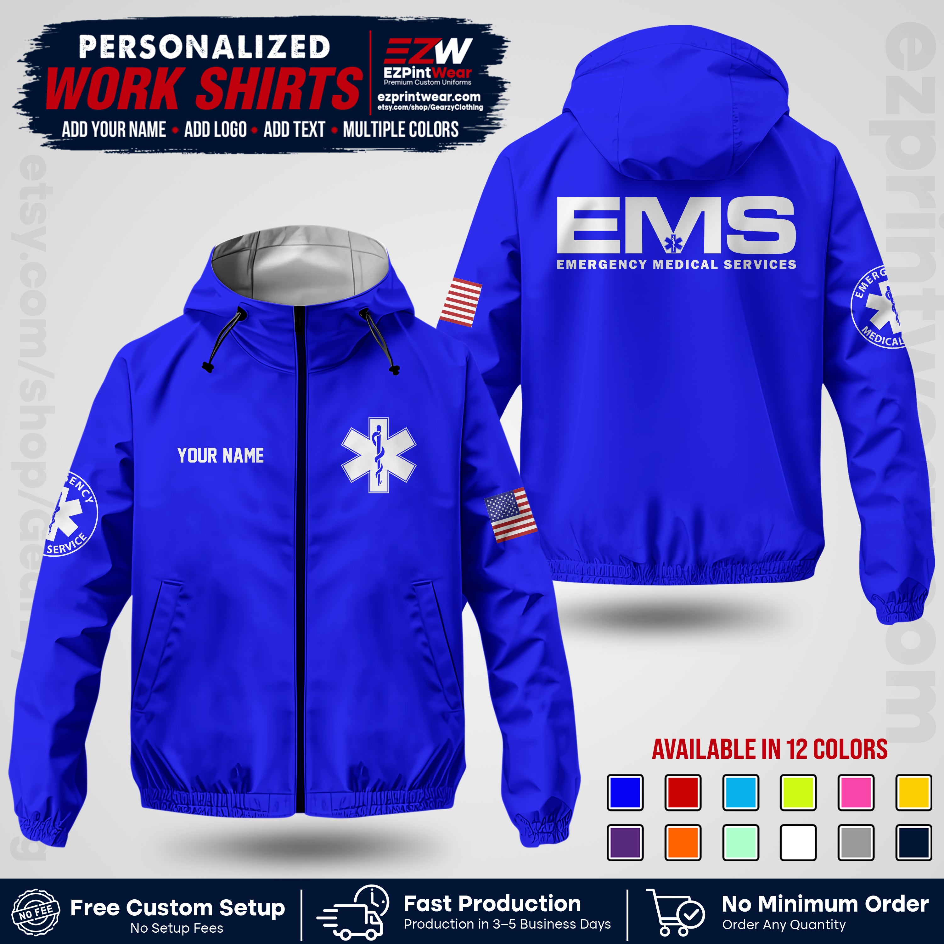 Custom EMS Windbreaker Jacket with Name, Logo & Text | EMS Team Uniform | EMS Apparel EMSJK 01