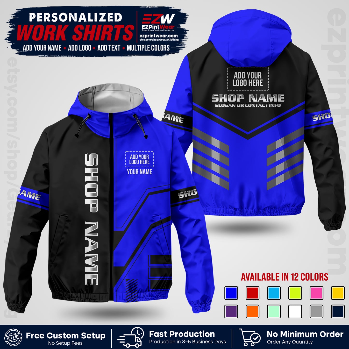 Custom Windbreaker Jacket with Name, Logo & Text, All Over Print Company Workwear, Employee Uniform WBJK11
