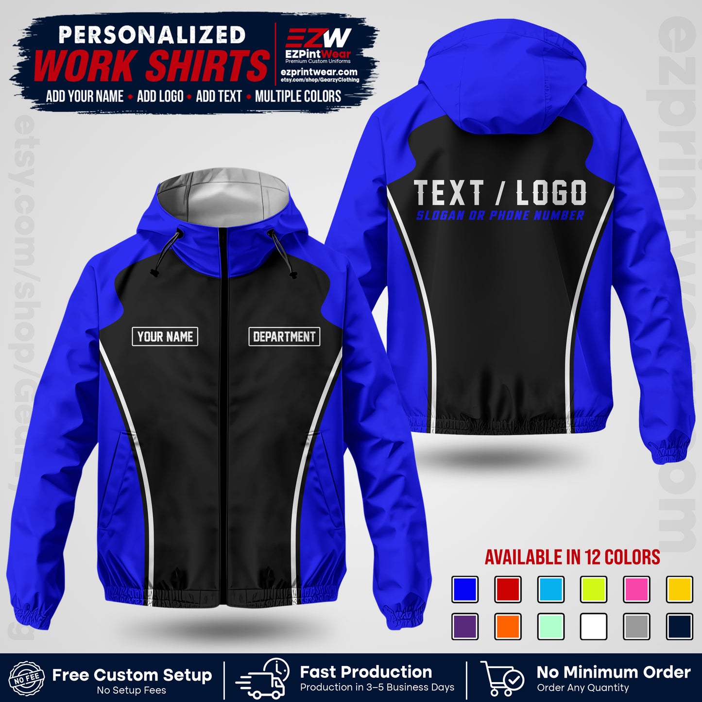 Custom Windbreaker Jacket with Name, Logo & Text, All Over Print Company Workwear, Employee Uniform WBJK16