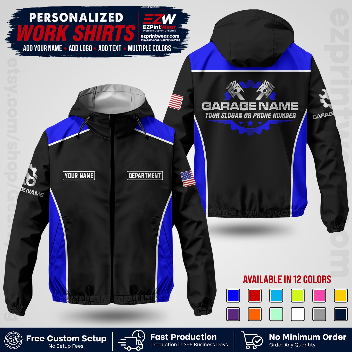 Custom Mechanic Work Shirt with Name, Logo & Text | Auto Shop Uniform | Company Workwear | Employee Uniform MCNJK07