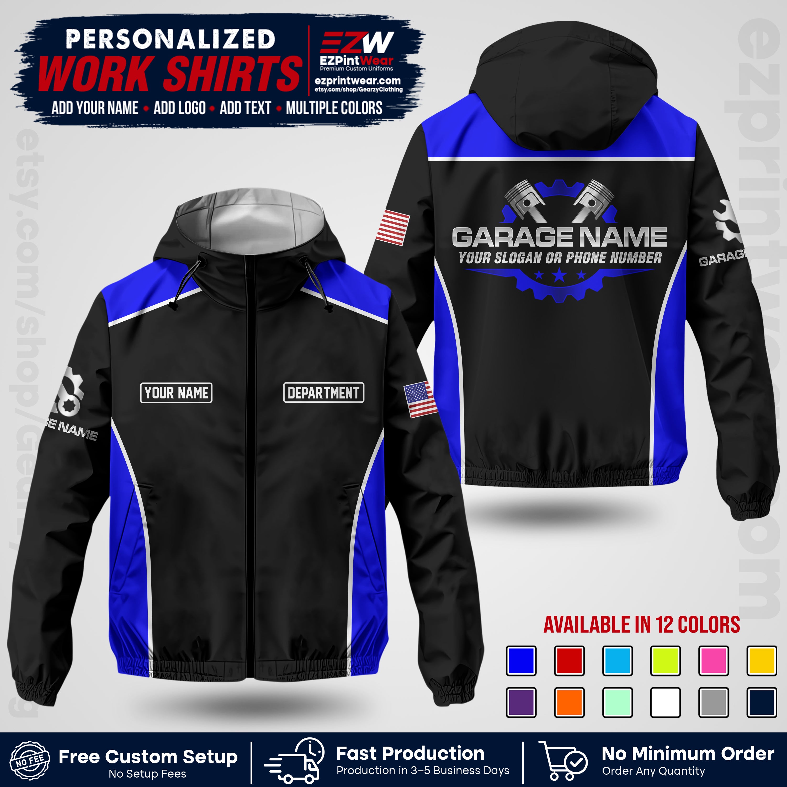 Custom Mechanic Work Shirt with Name, Logo & Text | Auto Shop Uniform | Company Workwear | Employee Uniform MCNJK07