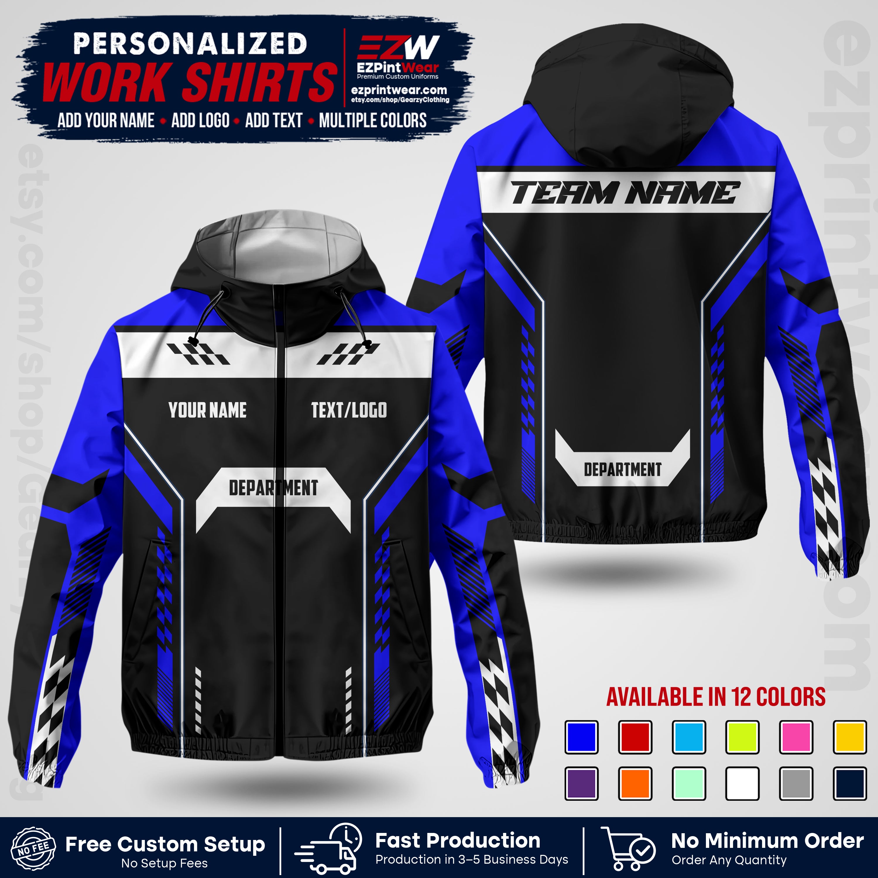 Custom Windbreaker Jacket with Name, Logo & Text, All Over Print Company Workwear, Employee Uniform WBJK18