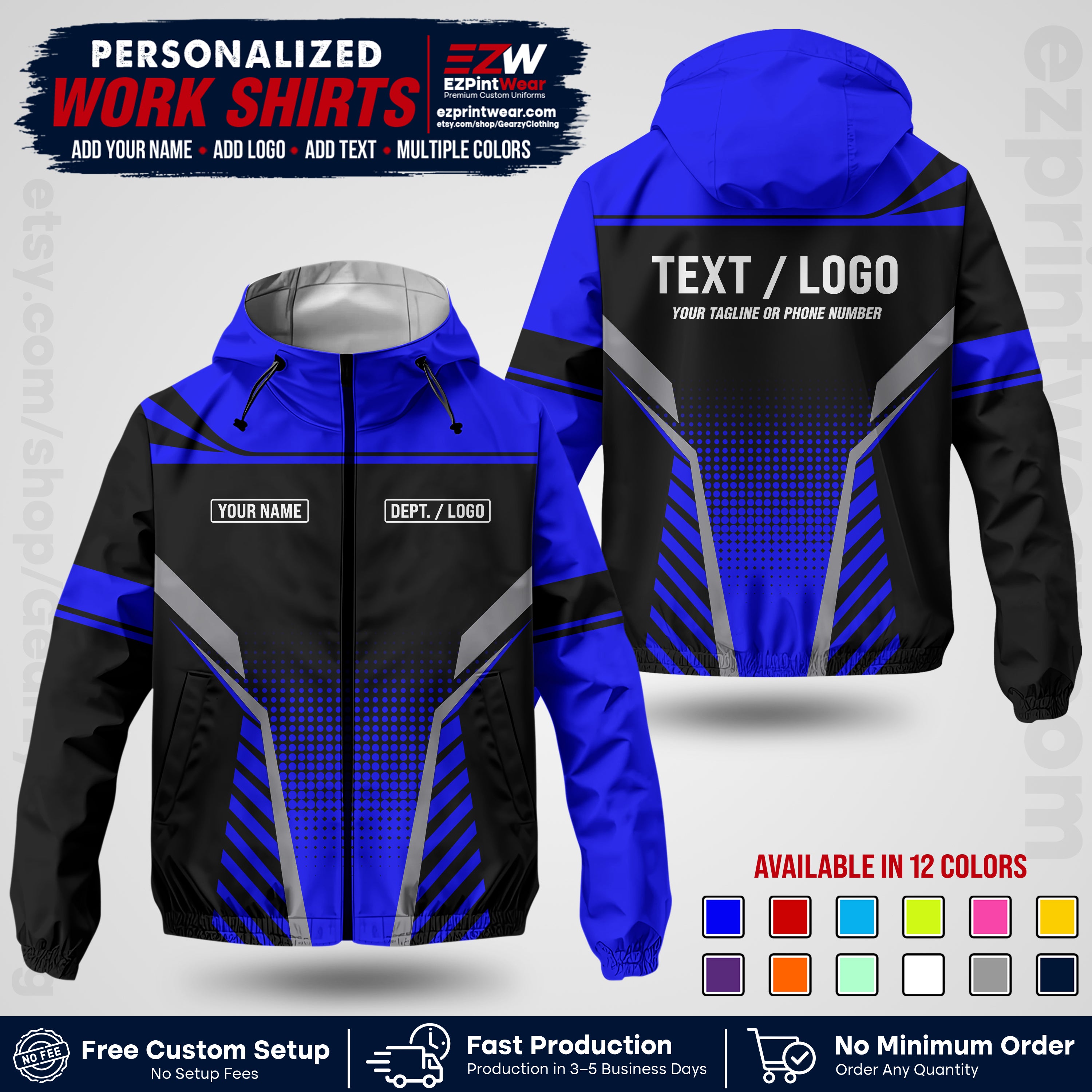 Custom Windbreaker Jacket with Name, Logo & Text, All Over Print Company Workwear, Employee Uniform WBJK08