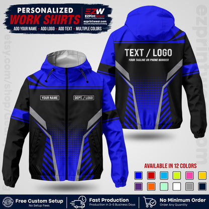 Custom Windbreaker Jacket with Name, Logo & Text, All Over Print Company Workwear, Employee Uniform WBJK08