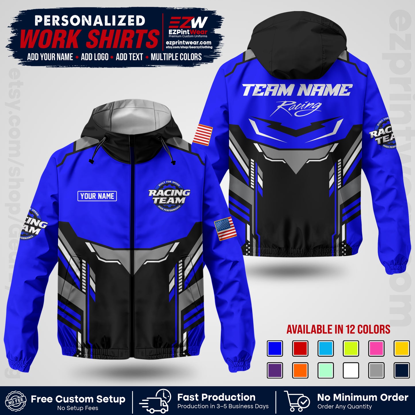 Custom Racing Windbreaker Jacket with Name, Logo & Text | Race Team Uniform | Motorsport Apparel RCJK11