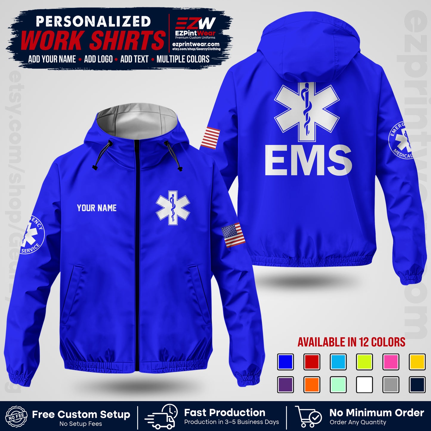 Custom EMS Windbreaker Jacket with Name, Logo & Text | EMS Team Uniform | EMS Apparel EMSJK 02