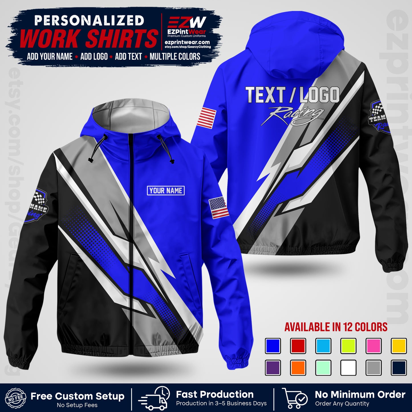Custom Racing Windbreaker Jacket with Name, Logo & Text | Race Team Uniform | Motorsport Apparel RCJK01
