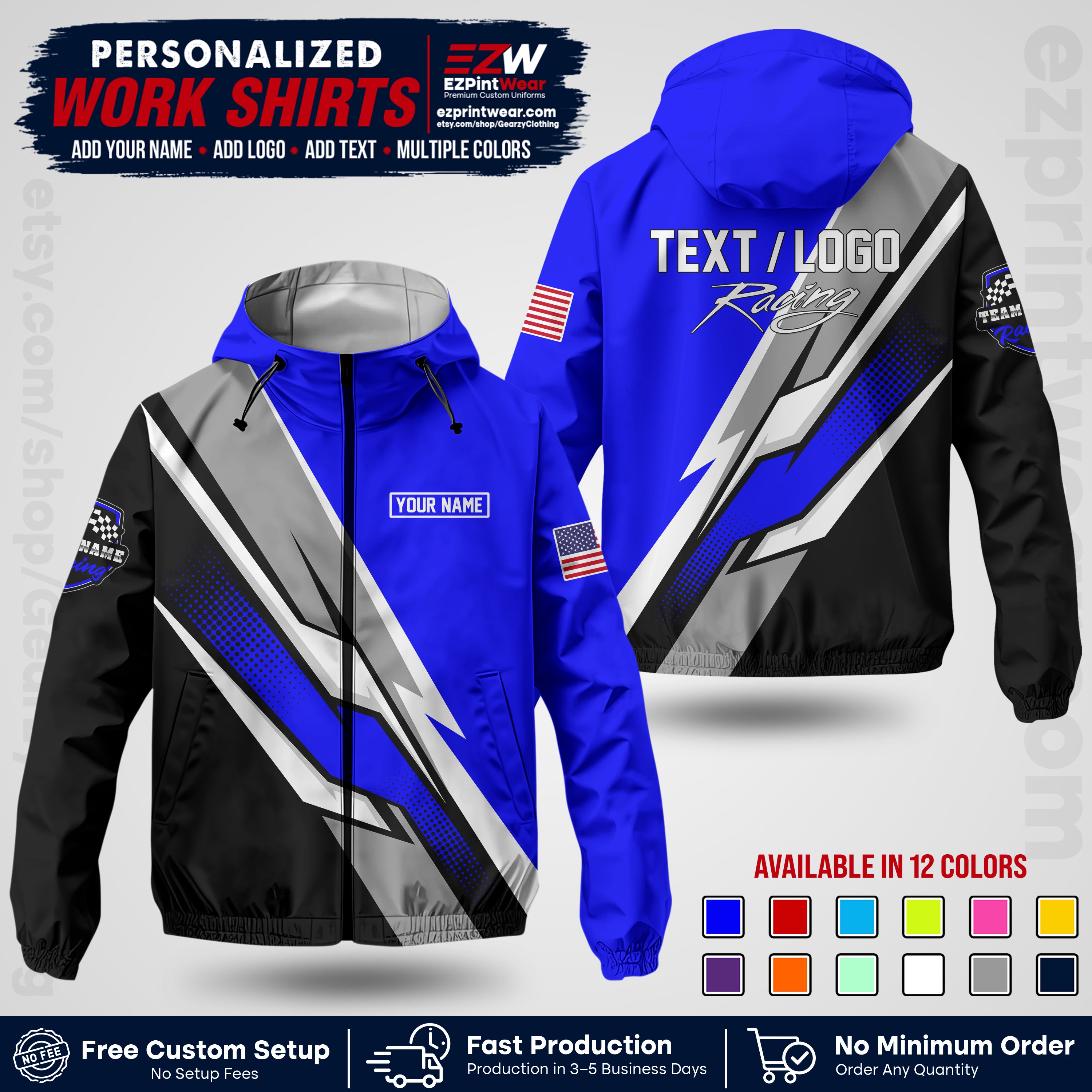 Custom Racing Windbreaker Jacket with Name, Logo & Text | Race Team Uniform | Motorsport Apparel RCJK01