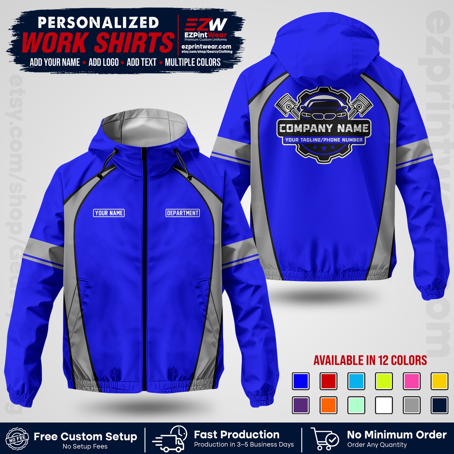 Custom Mechanic Work Shirt with Name, Logo & Text | Auto Shop Uniform | Company Workwear | Employee Uniform MCNJK09