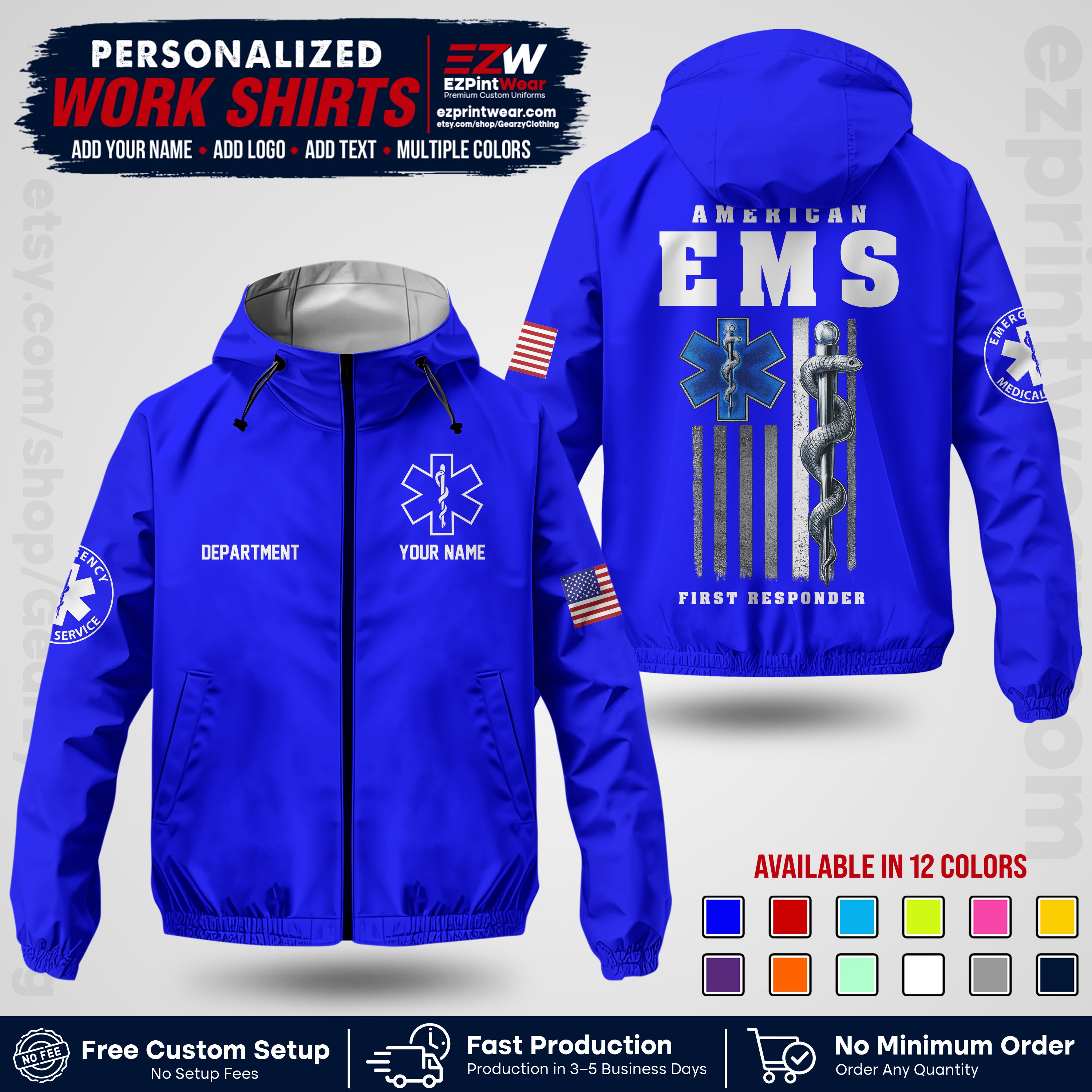 Custom EMS Windbreaker Jacket with Name, Logo & Text | EMS Team Uniform | EMS Apparel EMSJK 03