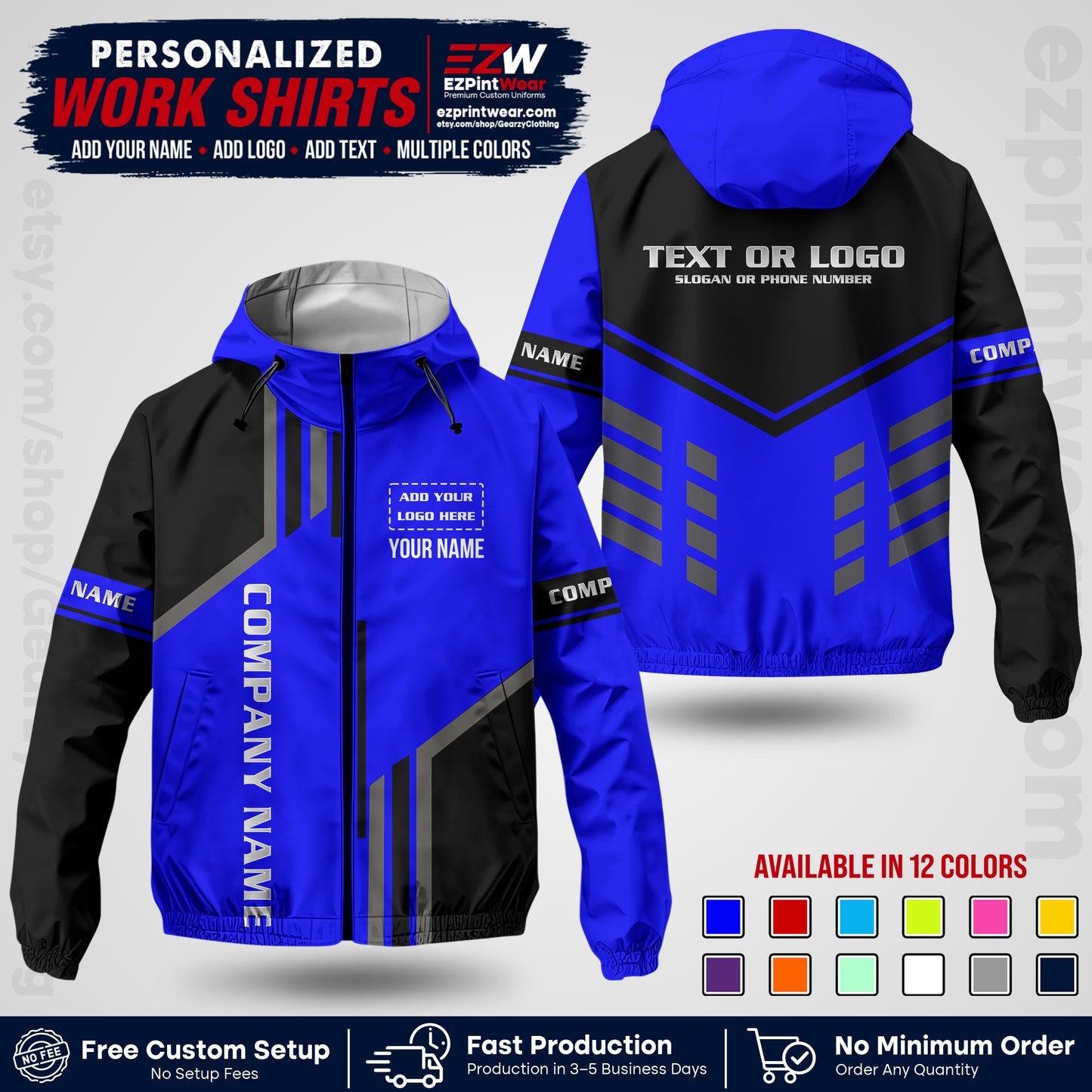 Custom Windbreaker Jacket with Name, Logo & Text, All Over Print Company Workwear, Employee Uniform WBJK10