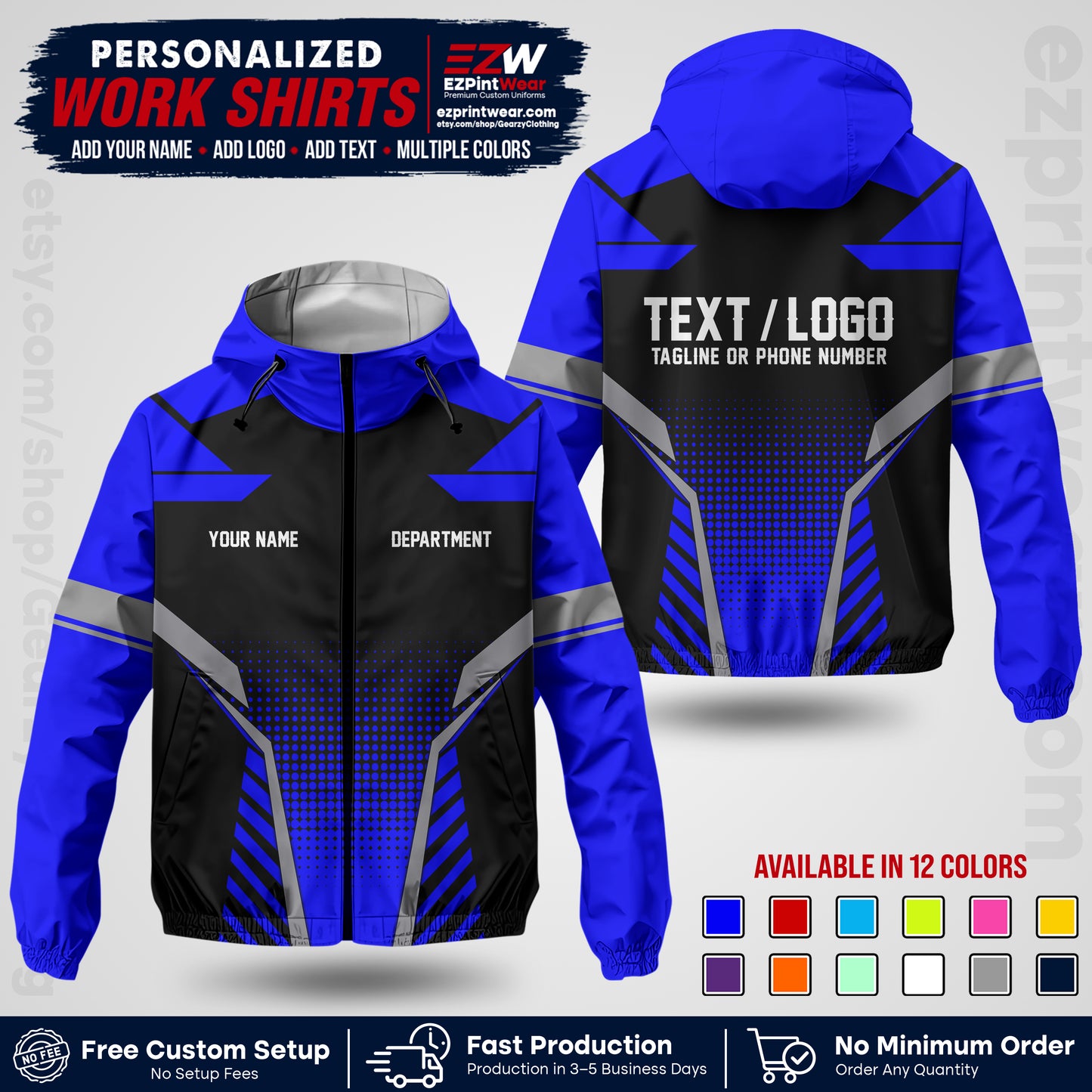 Custom Windbreaker Jacket with Name, Logo & Text, All Over Print Company Workwear, Employee Uniform WBJK01