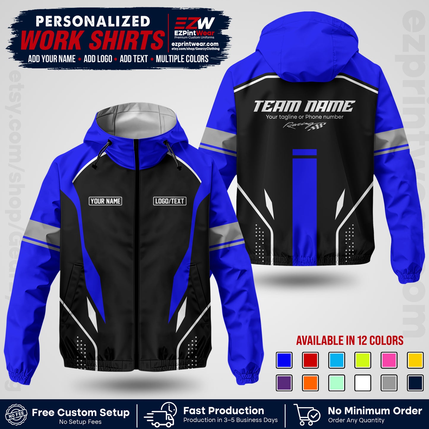 Custom Racing Windbreaker Jacket with Name, Logo & Text | Race Team Uniform | Motorsport Apparel RCJK06