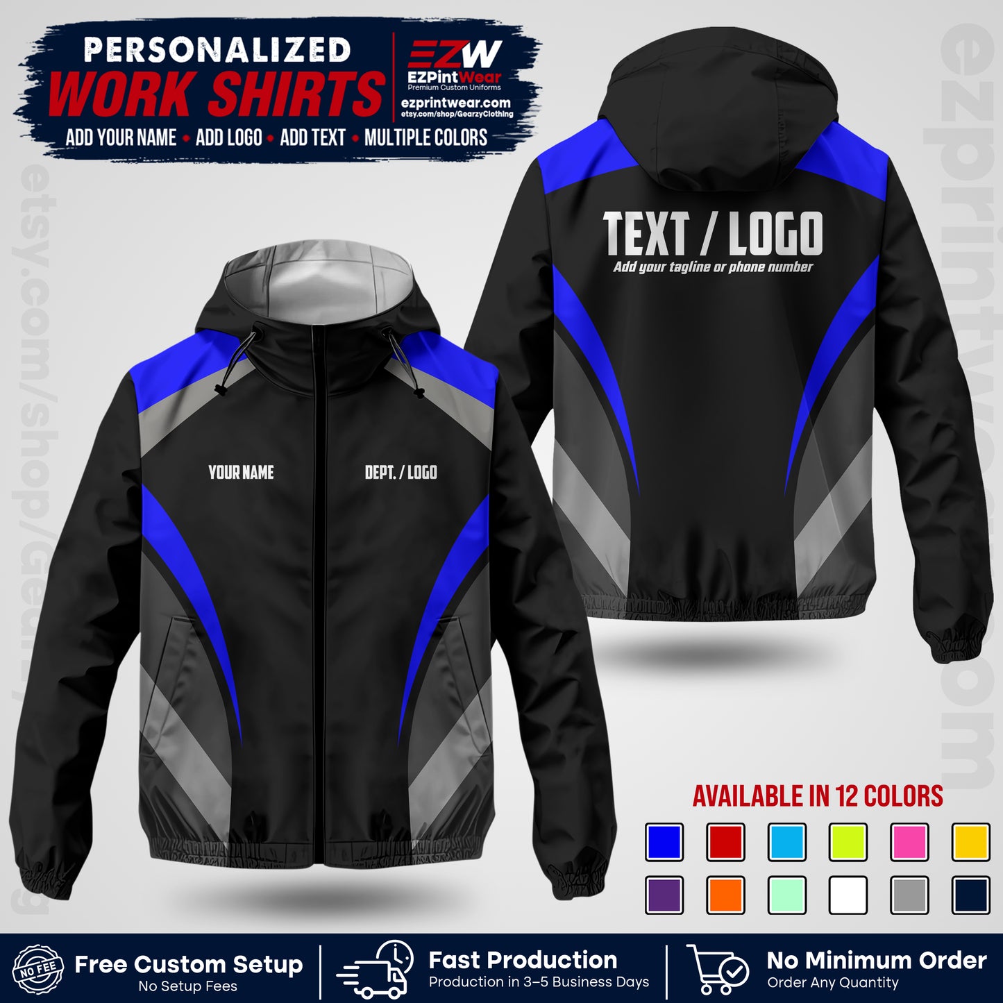 Custom Windbreaker Jacket with Name, Logo & Text, All Over Print Company Workwear, Employee Uniform WBJK04