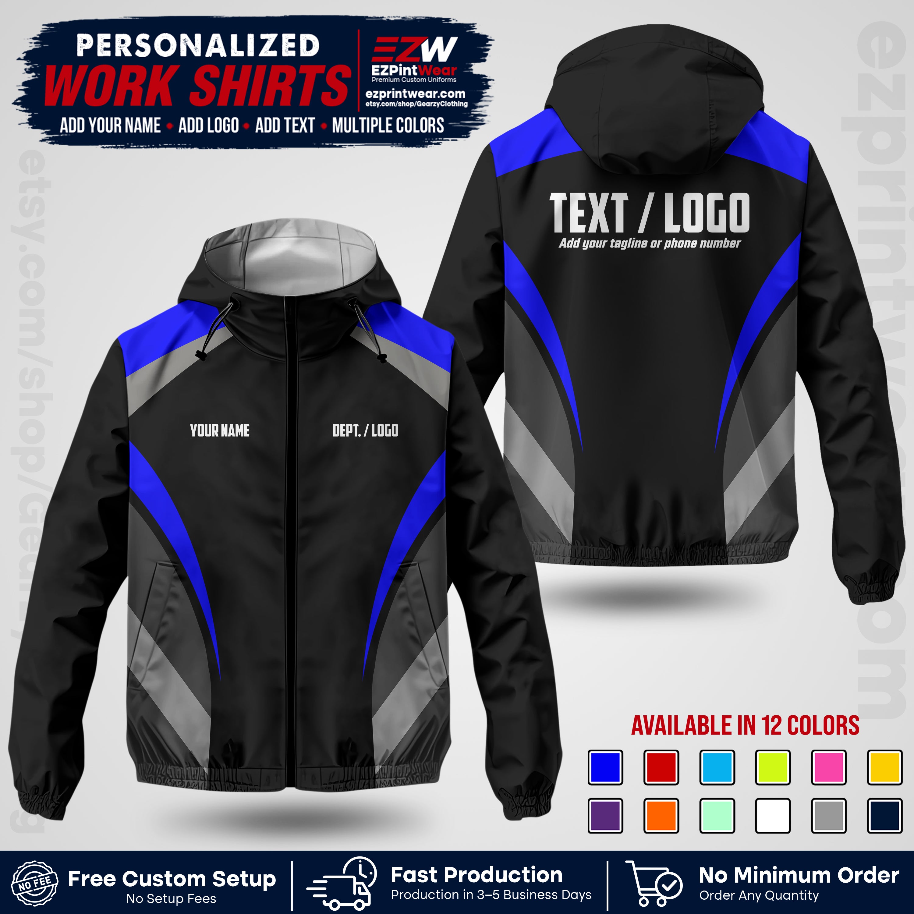 Custom Windbreaker Jacket with Name, Logo & Text, All Over Print Company Workwear, Employee Uniform WBJK04