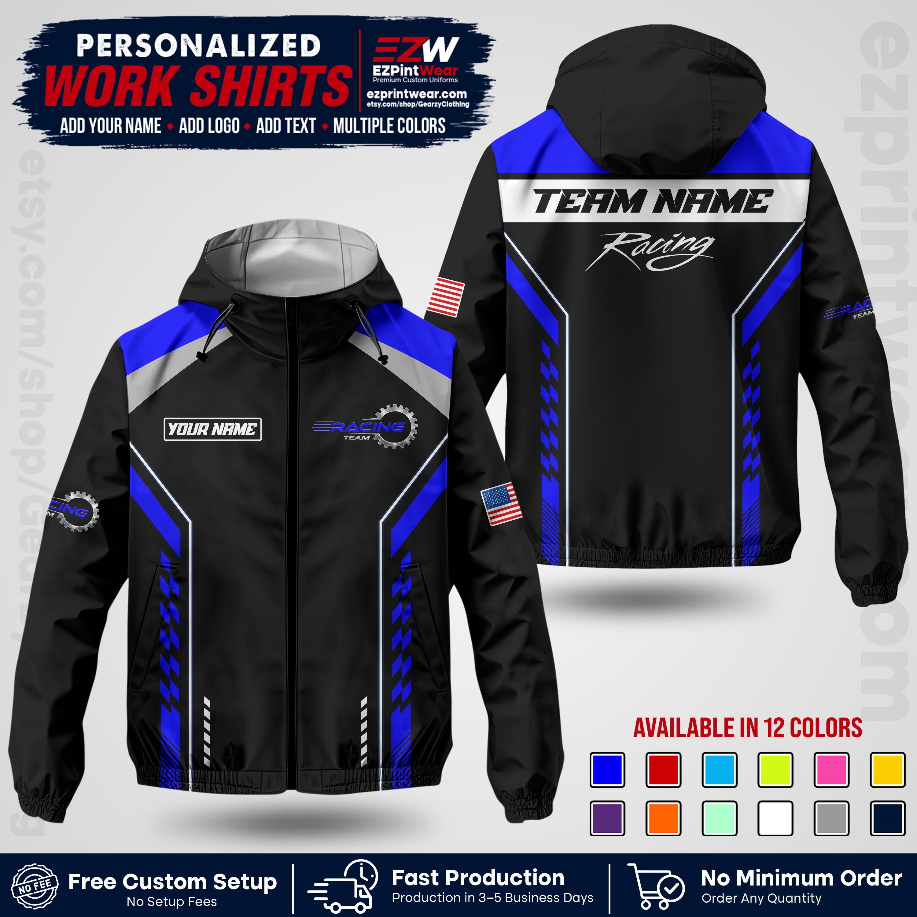 Custom Racing Windbreaker Jacket with Name, Logo & Text | Race Team Uniform | Motorsport Apparel RCJK13