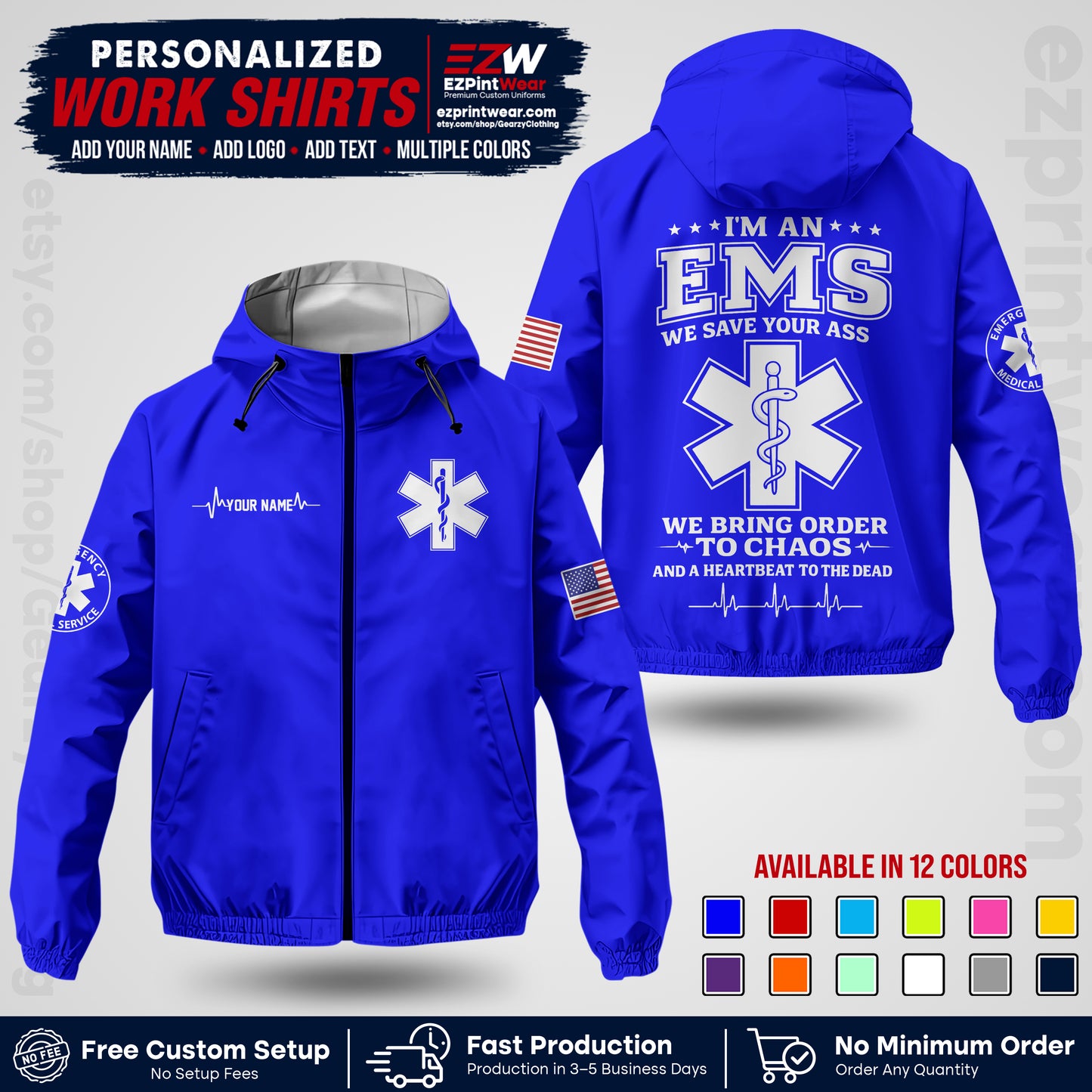 Custom EMS Windbreaker Jacket with Name, Logo & Text | EMS Team Uniform | EMS Apparel EMSJK 05
