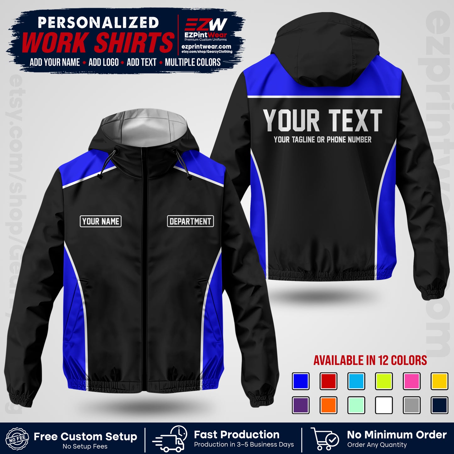 Custom Windbreaker Jacket with Name, Logo & Text, All Over Print Company Workwear, Employee Uniform WBJK12