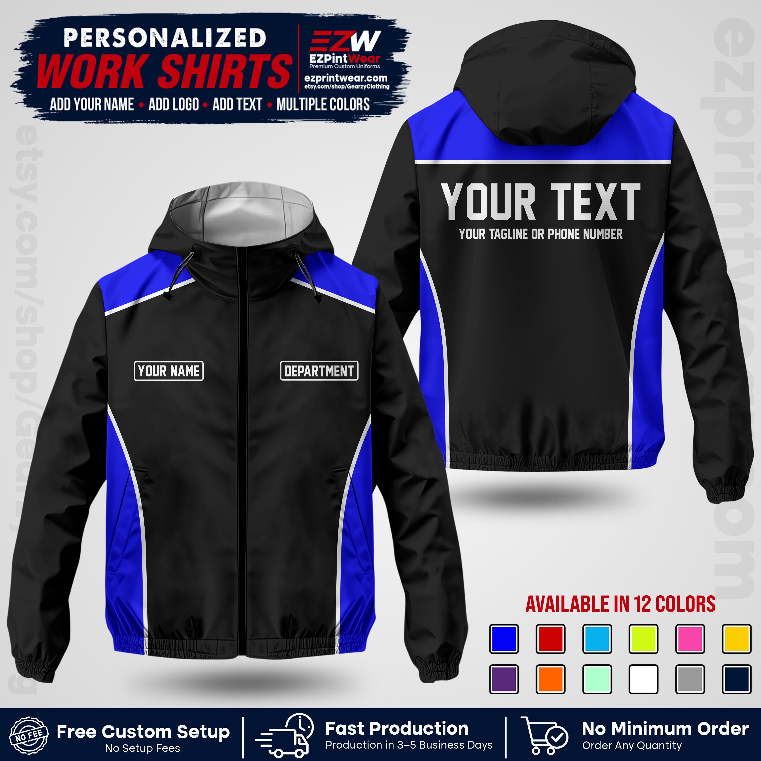 Custom Windbreaker Jacket with Name, Logo & Text, All Over Print Company Workwear, Employee Uniform WBJK12