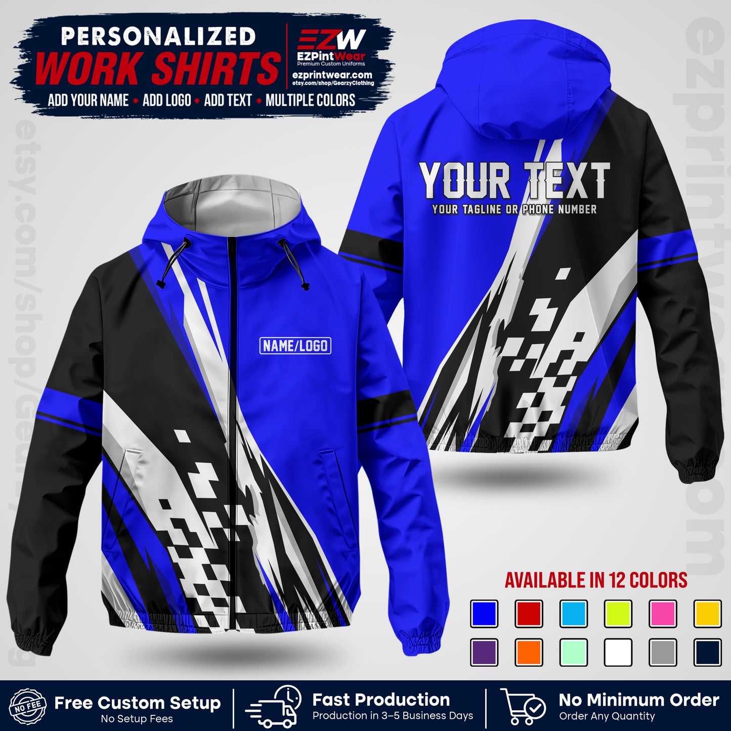 Custom Racing Windbreaker Jacket with Name, Logo & Text | Race Team Uniform | Motorsport Apparel RCJK04
