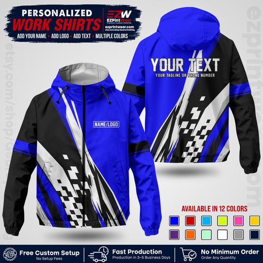 Custom Racing Windbreaker Jacket with Name, Logo & Text | Race Team Uniform | Motorsport Apparel RCJK04