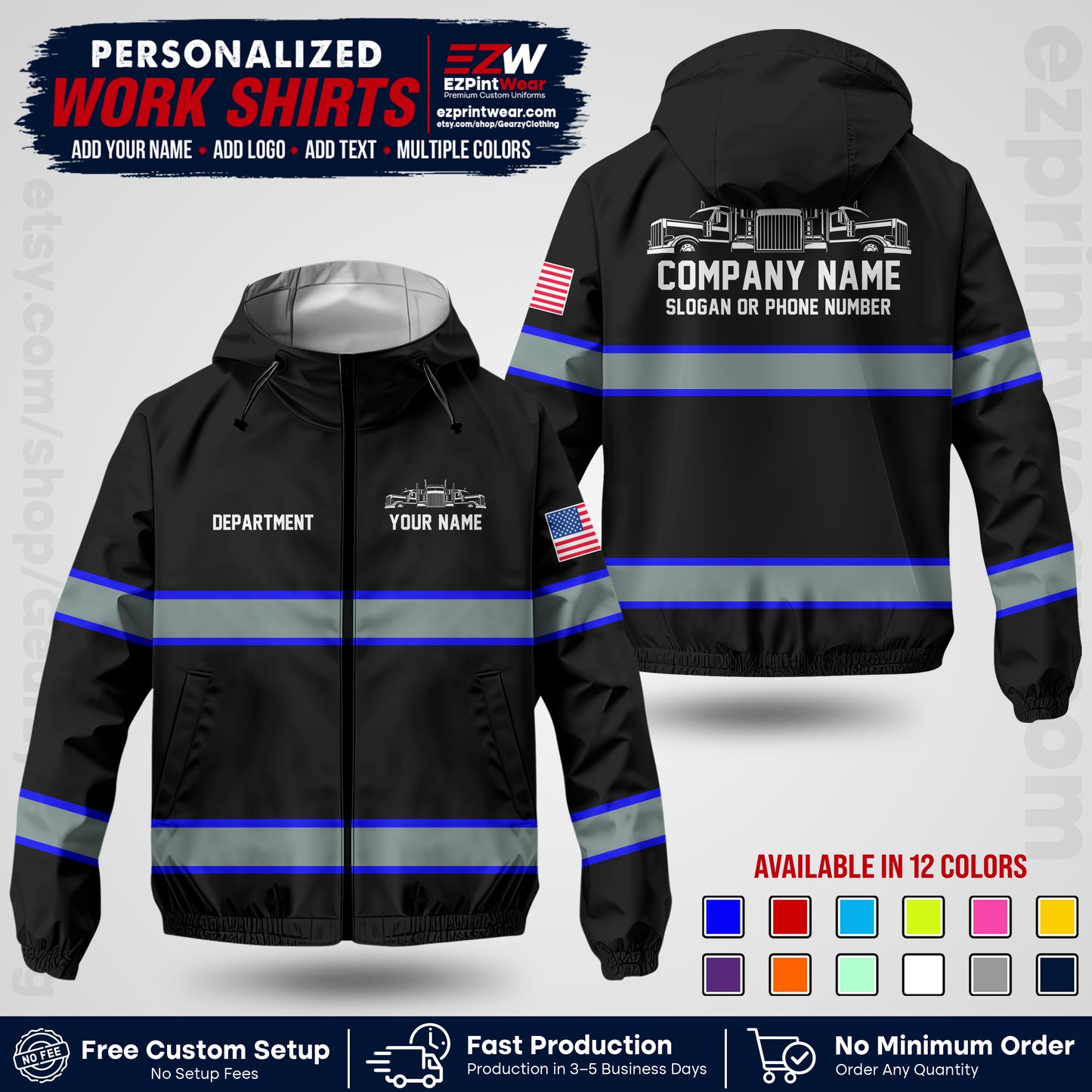 Personalized Trucking Windbreaker Jacket | Custom Company Workwear | Non-Reflective Reflective Style Safety Jacket | Company Uniform Jacket TWJK 04